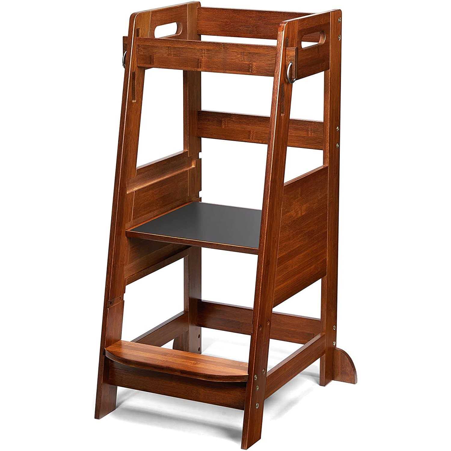 Toetol Bamboo Toddler Kitchen Step Stool Helper Standing Tower Height Adjustable with Anti-Slip Protection - Cheap Fitting