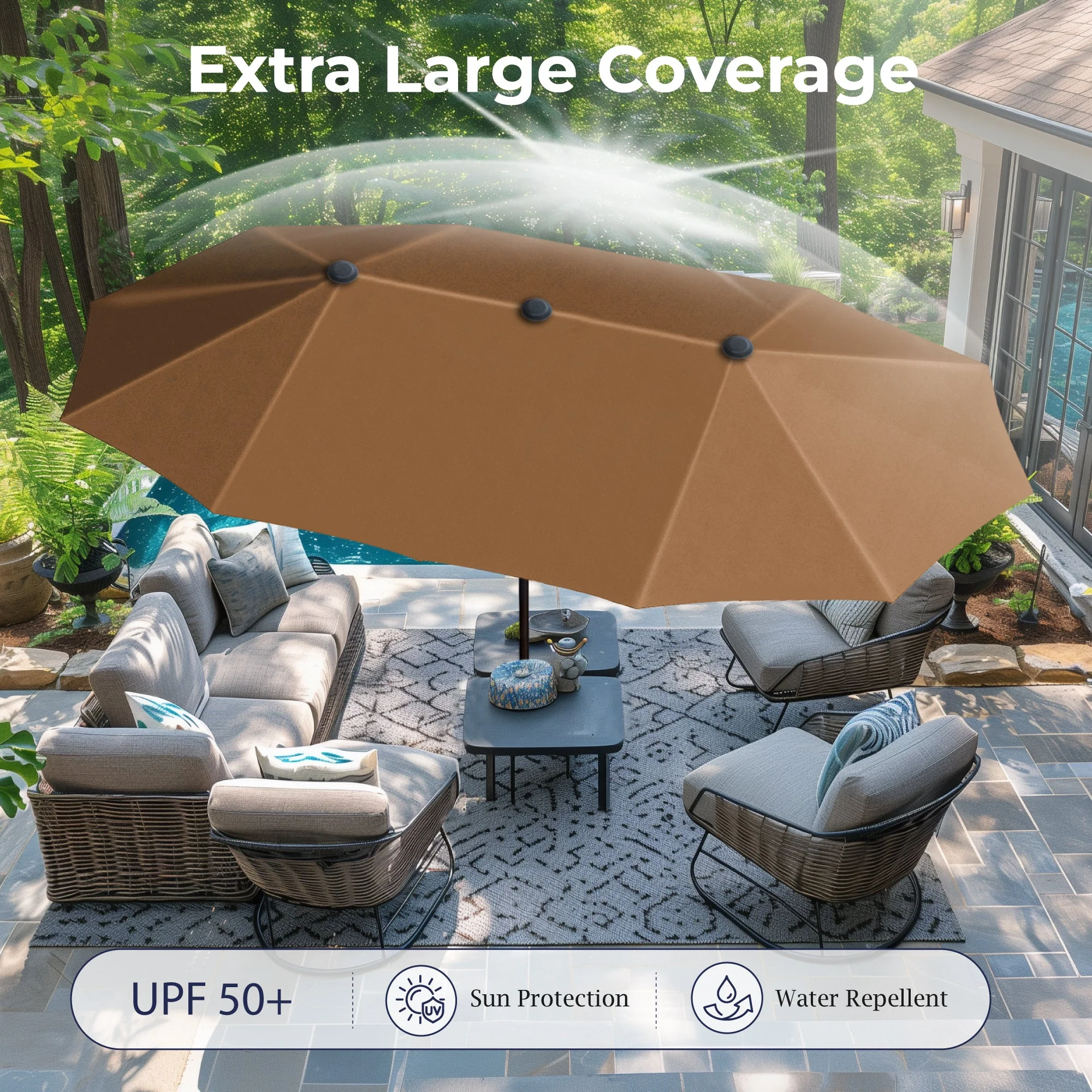 Alpha Joy 13x6.5ft Double-Sided Extra Large Outdoor Patio Umbrella with Crank Handle, Beige - Cheap Fitting