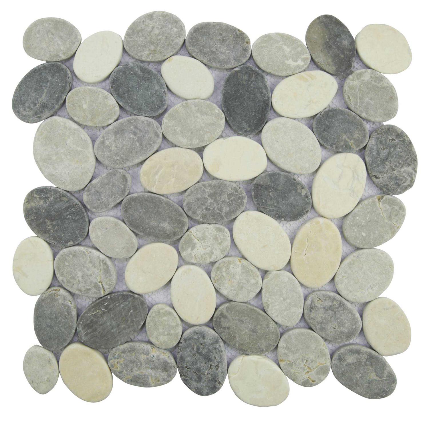 Tile Connection Pebble Marble Tile 11-1/4 in x 11-1/4 in x 9.5mm Mesh-Mounted Mosaic Tile - Cheap Fitting