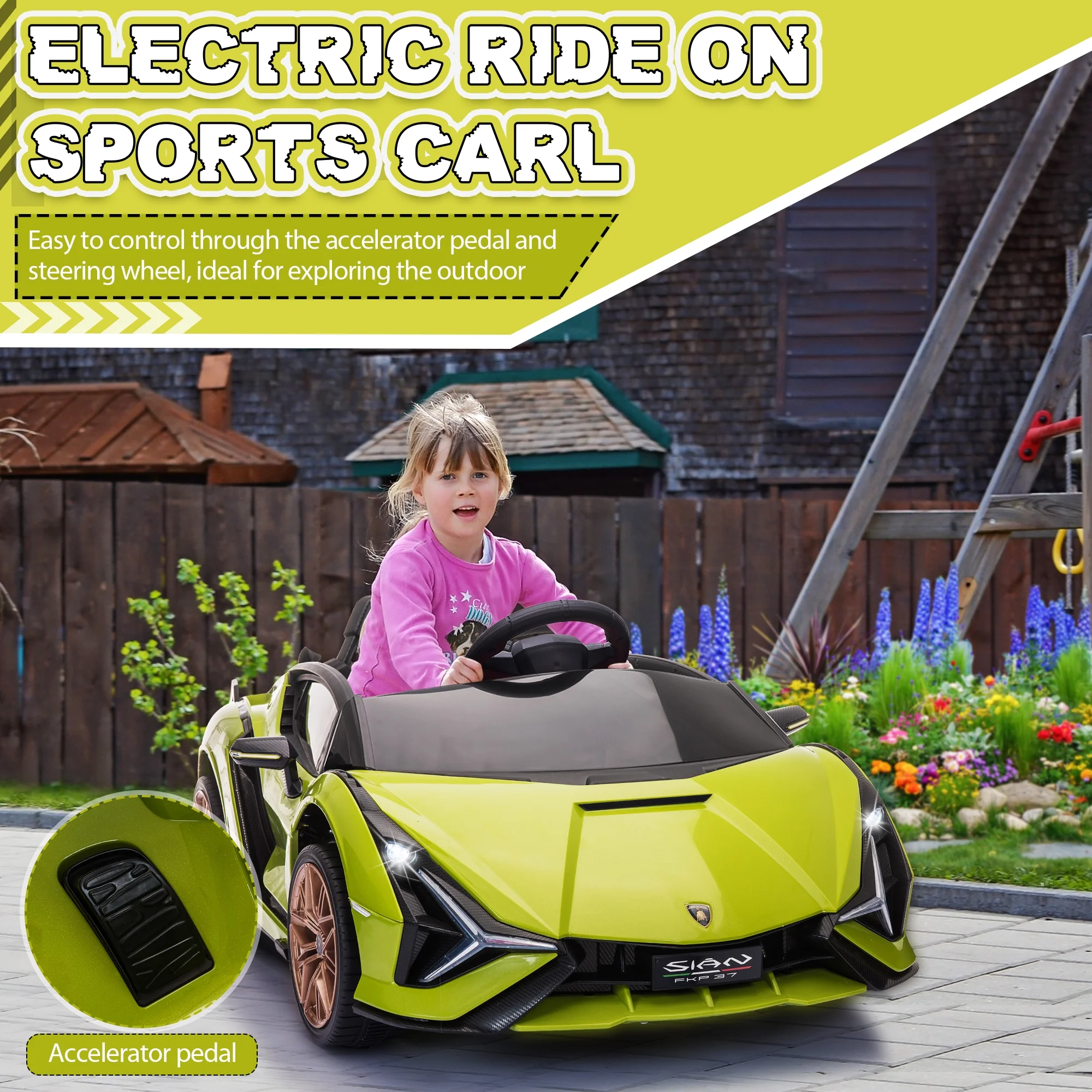 TOBBI 24V Lamborghini STO Licensed Kids Ride on Drift Car Gray Electric Car W/Remote Control LED Lights, up to 10 mph - Cheap Fitting