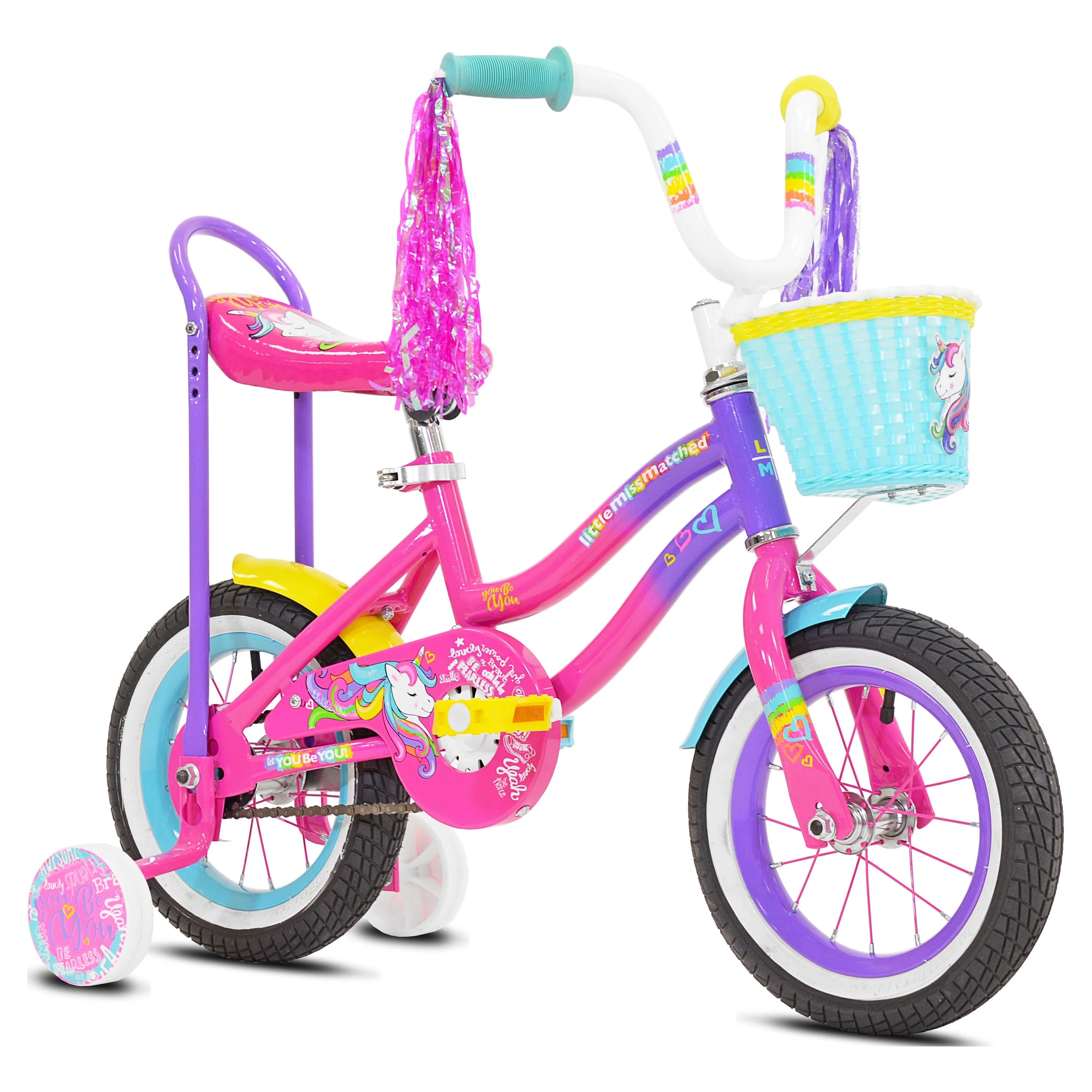 LittleMissMatched 12 in.  Girl's Let You Be You Unicorn, Child's Bicycle, Pink and Purple - Cheap Fitting