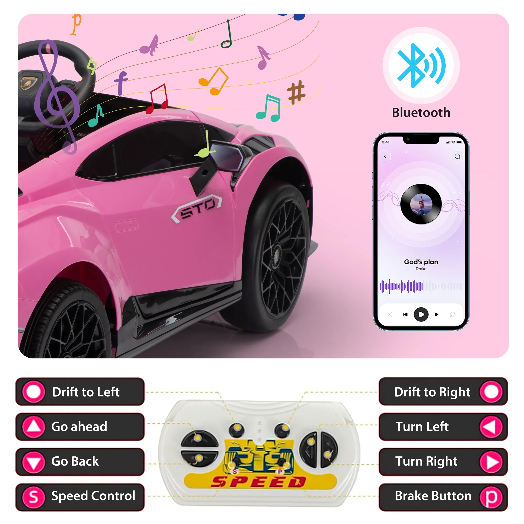 TOBBI 24V Lamborghini STO Licensed Kids Ride on Drift Car Gray Electric Car W/Remote Control LED Lights, up to 10 mph - Cheap Fitting