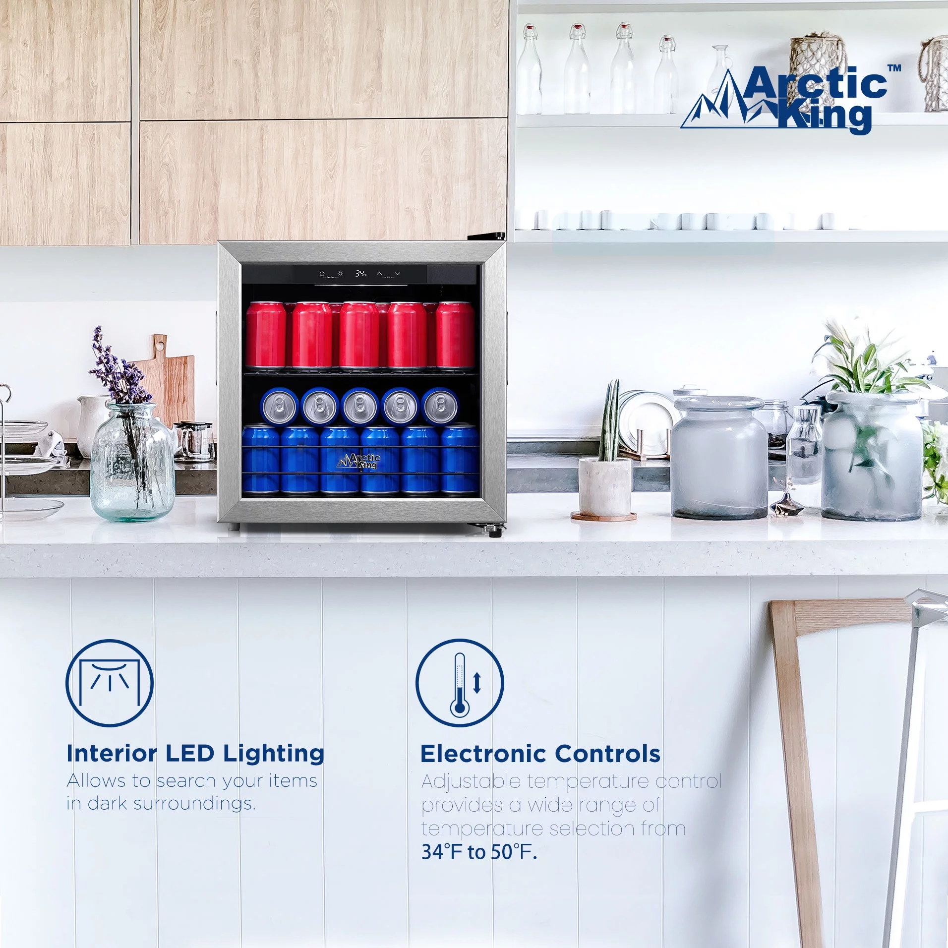 Arctic King 48-Can Beverage Fridge & Cooler with Electrical Control, Stainless Steel Look, ARV48B1AST - Cheap Fitting