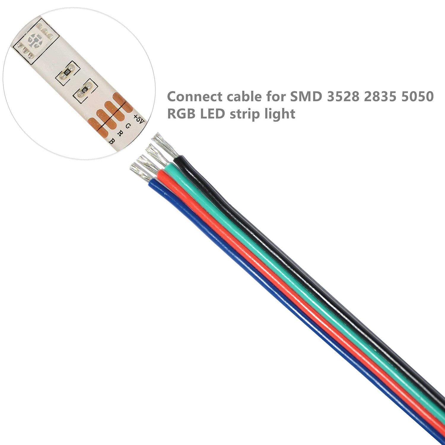 TUOFENG 4 Core Cable 22 awg Electrical Wire 40 Feet 4 Pin RGB Extension Cable Line Cord 4 Color for Single LED Strip Light - Cheap Fitting