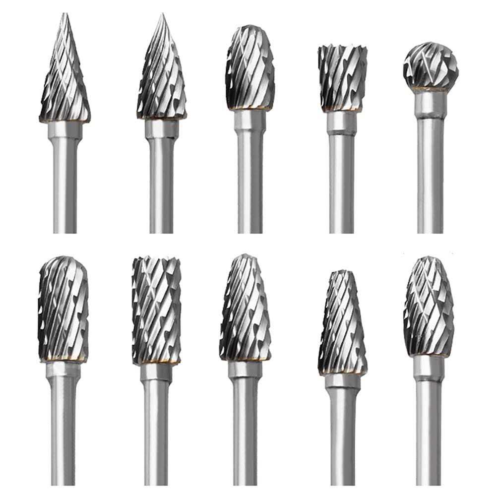 FOTYBEI Carbide Rotary Burr Set 10 pcs Double Cut Tungsten Steel Dremel Rotary Tool Bits with 3mm Shank - Cheap Fitting