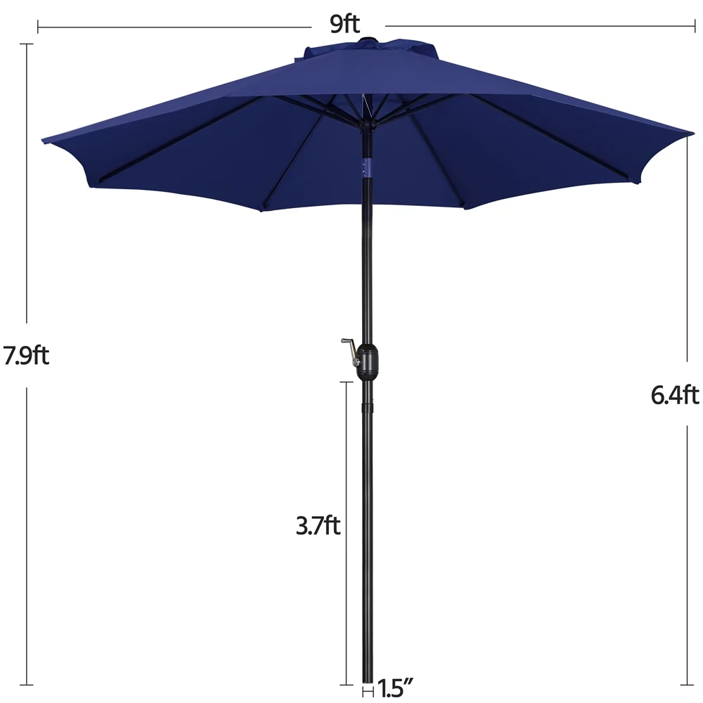 Alden Design 9FT Patio Umbrella 8 Ribs with Push Button Tilt and Crank, Navy Blue - Cheap Fitting