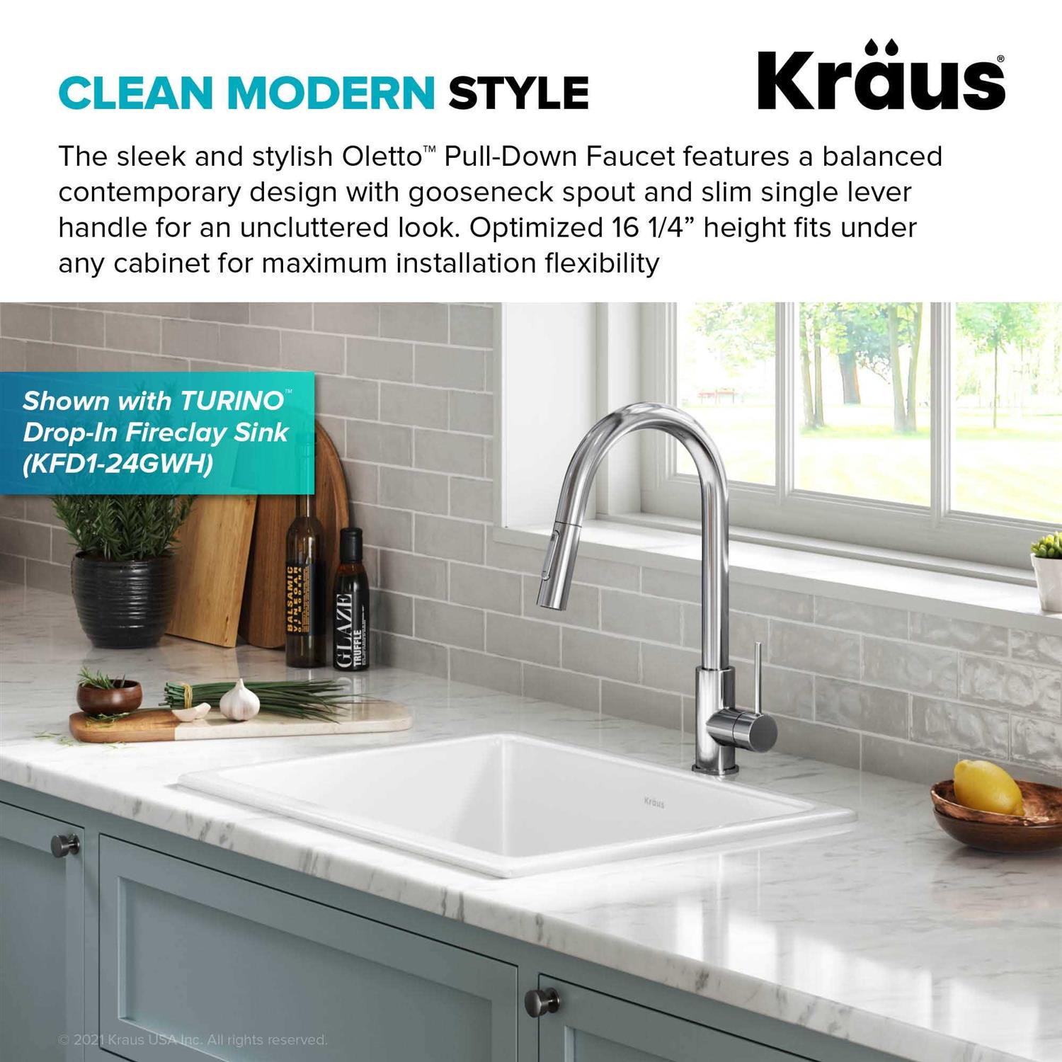 Kraus Oletto Contemporary Pull-Down Single Handle Kitchen Faucet in Chrome KPF-3104CH - Cheap Fitting