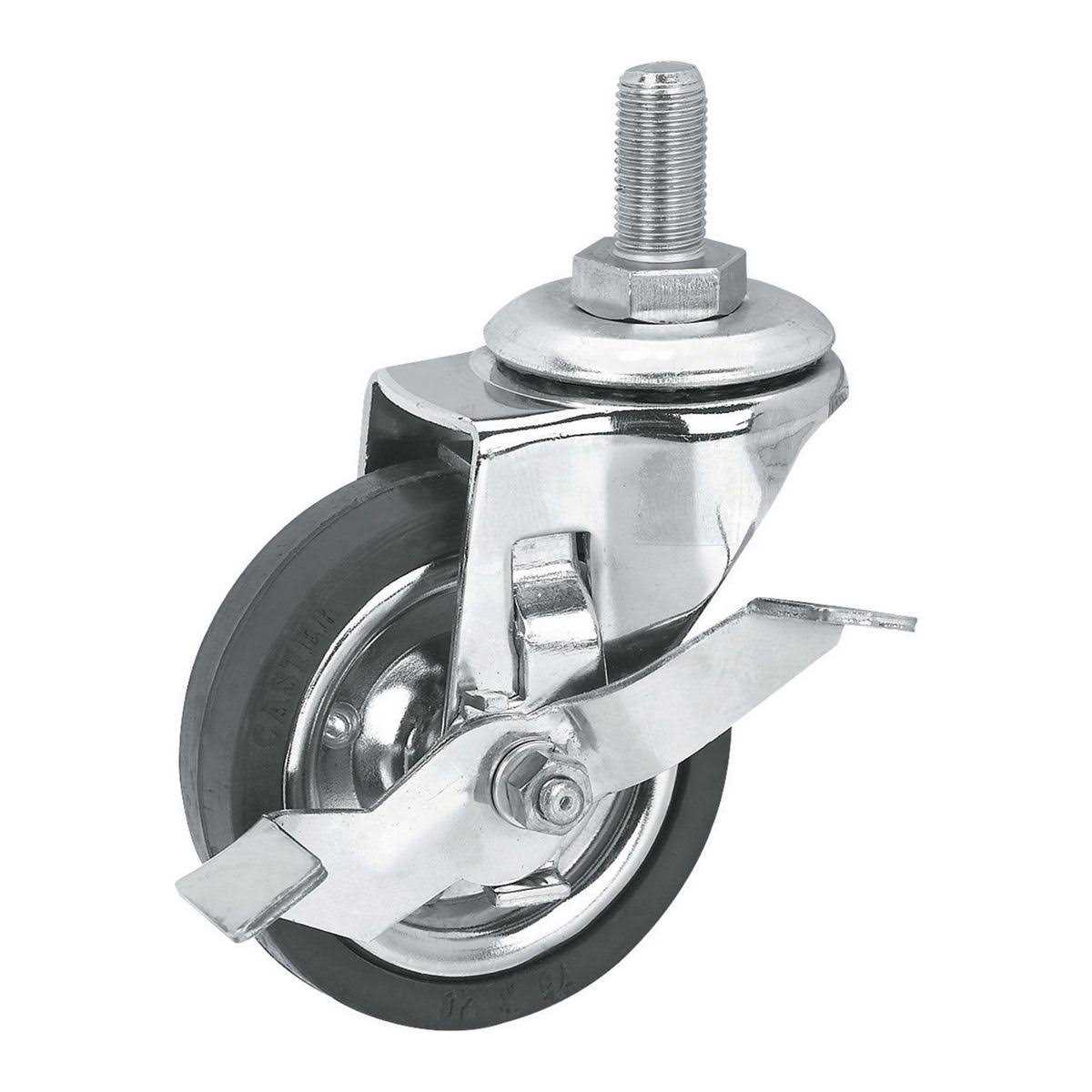 3 in. Rubber Swivel Caster with Brake – Stem Mount - Cheap Fitting