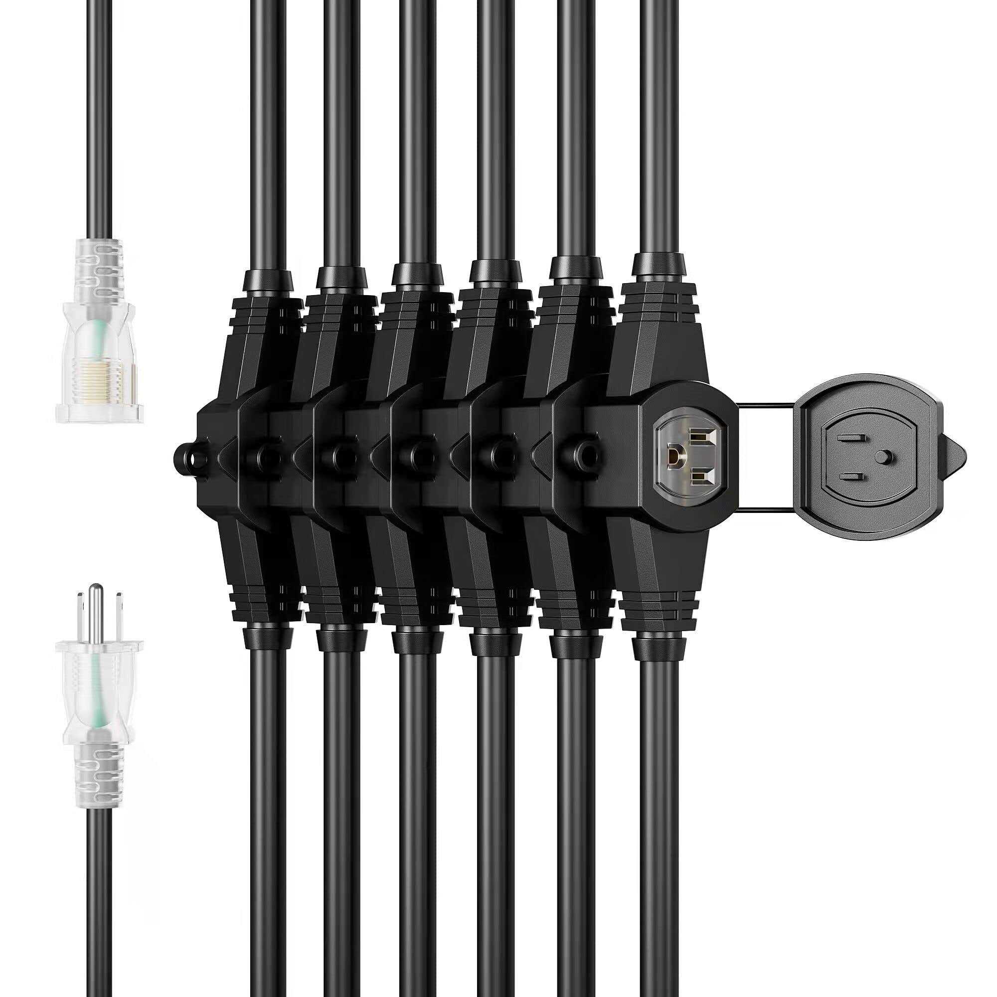 25Ft Power Extension Cord 3 Prong 12 Gauge SJTW 5-15R Cable Male Plug to Female Connector,7 Outlet Cable,Multiple Evenly-Spaced Plug,Suitable - Cheap Fitting