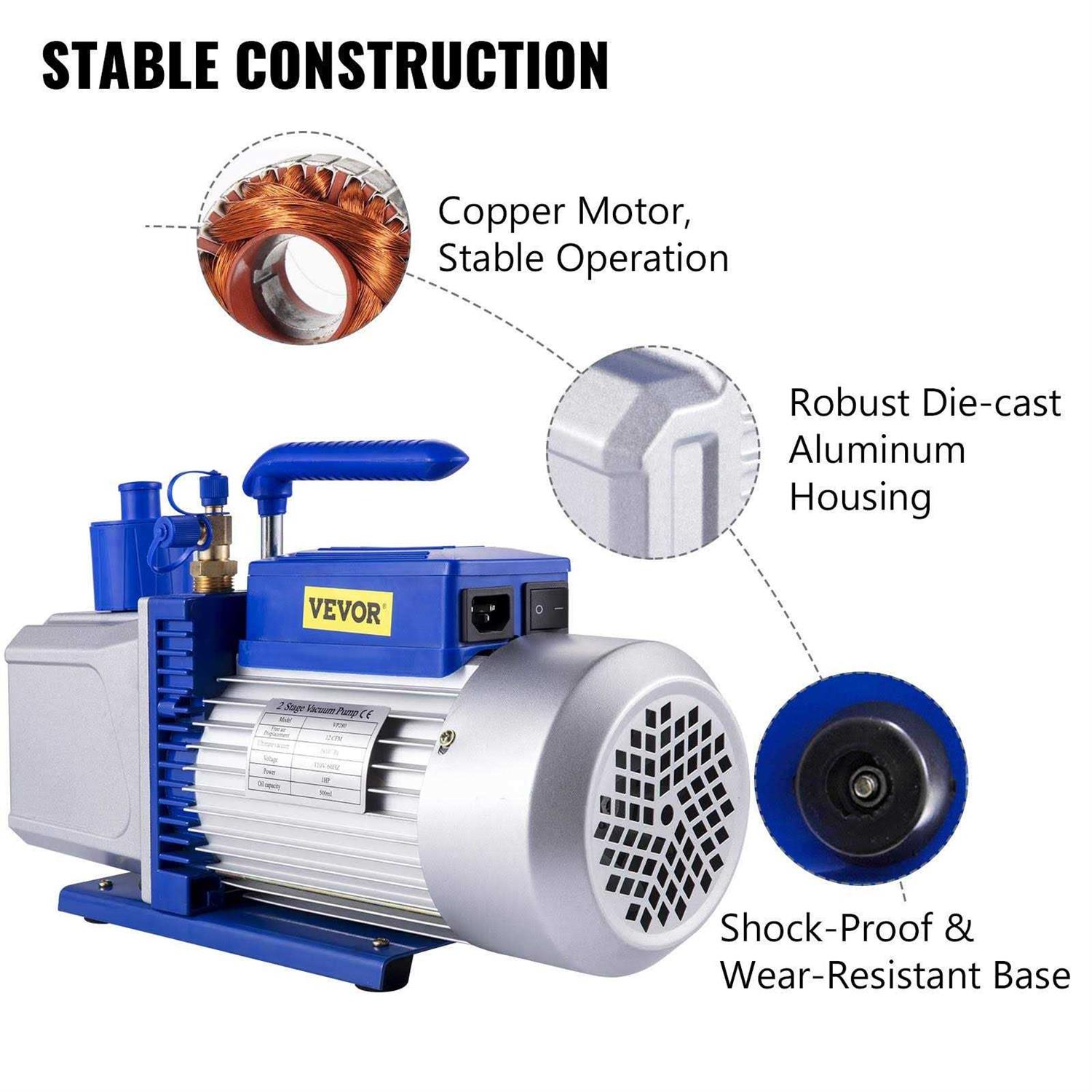 VEVOR Vacuum Pump 12cfm 1HP Vane Vacuum Pump Two Stage 3 x 10-1 Pa Ultimate Hvac Rotary Auto Ac Refrigerant Vacuum Pump - Cheap Fitting