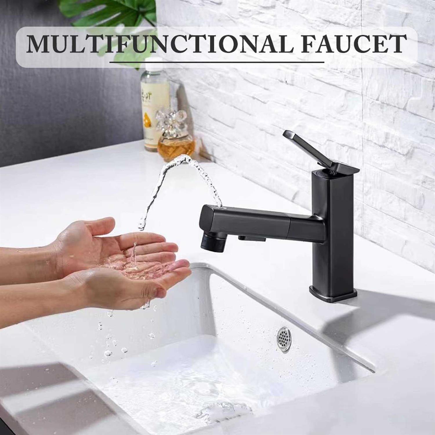 Bathroom Faucets with Pull Down Sprayer Single Handle Pull Out Bathroom Faucet Black Bathroom Sink Faucet Stainless Steel Bathroom Faucets Suitable - Cheap Fitting