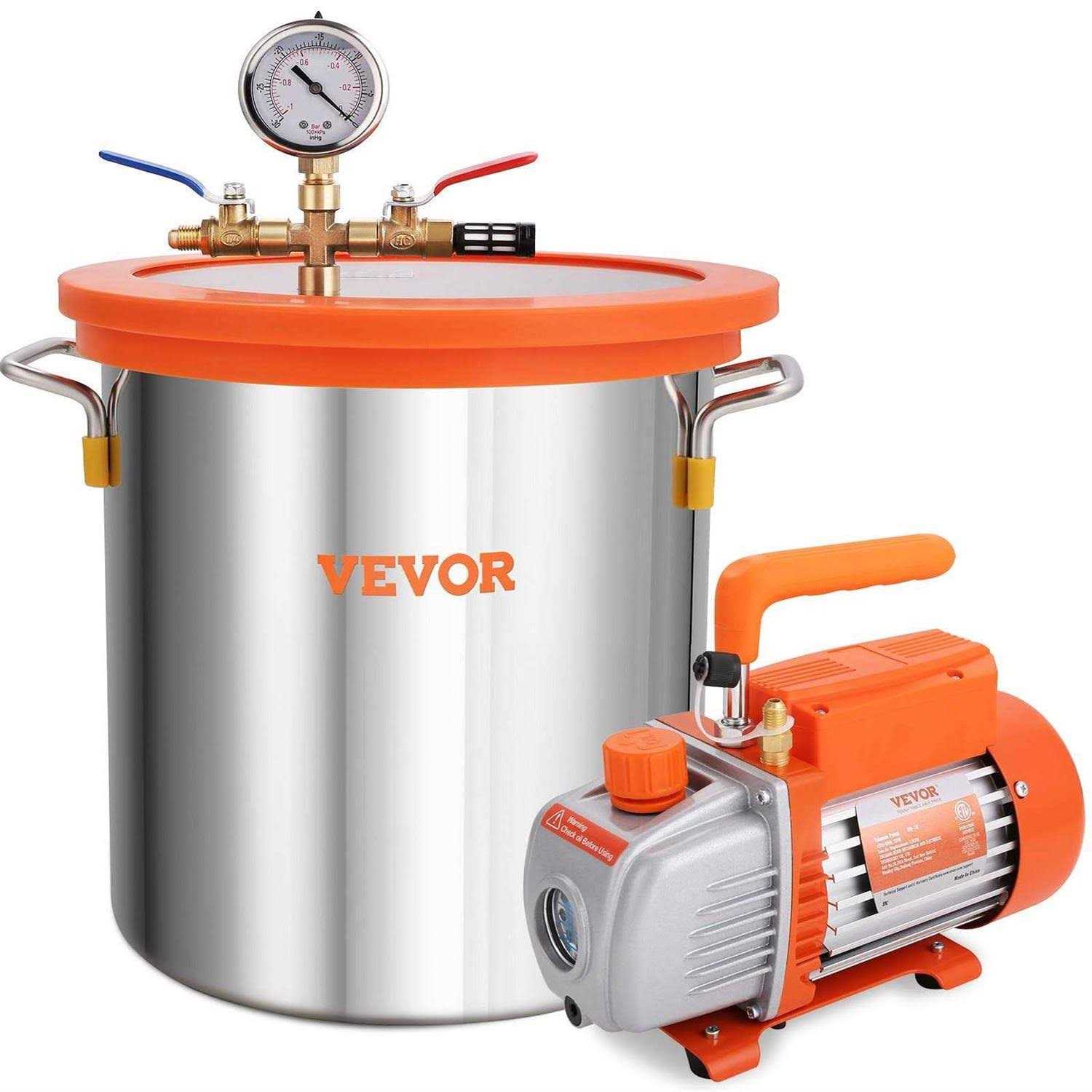 VEVOR 5 Gallon Vacuum Chamber and 3.5 CFM Pump Kit Tempered Glass Lid Vacuum Degassing Chamber Kit - Cheap Fitting