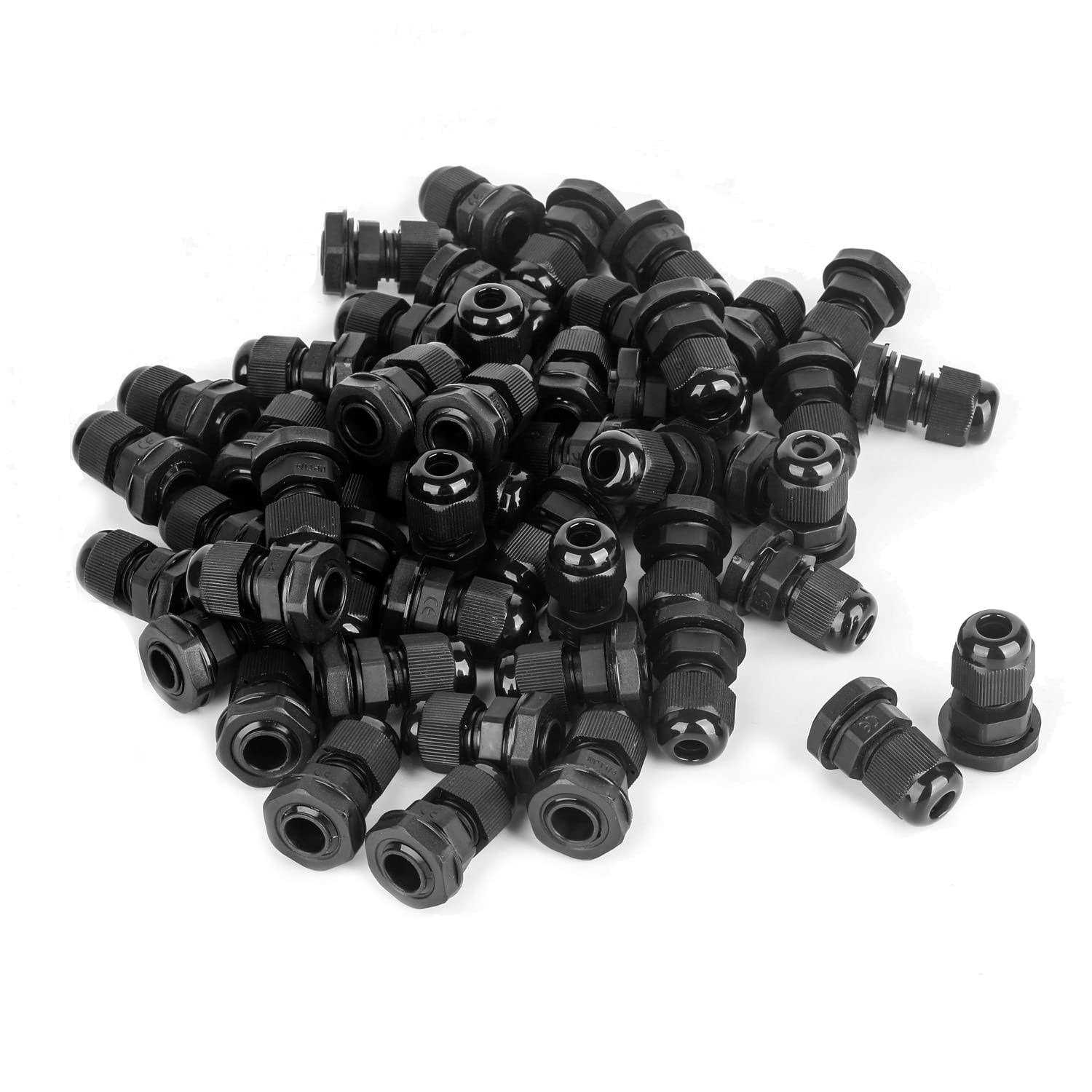 AMPELE Cable Gland 100 Pack PG7 Waterproof Plastic Adjustable 3.5-6mm Cable Glands Joints With Gaskets - Cheap Fitting
