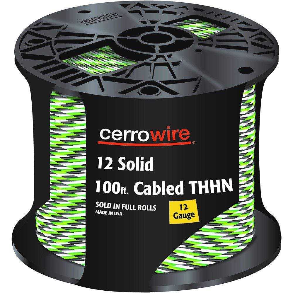 Cerrowire 100 ft. 12/3 Black /White /Green Solid Copper THHN Wire - Cheap Fitting