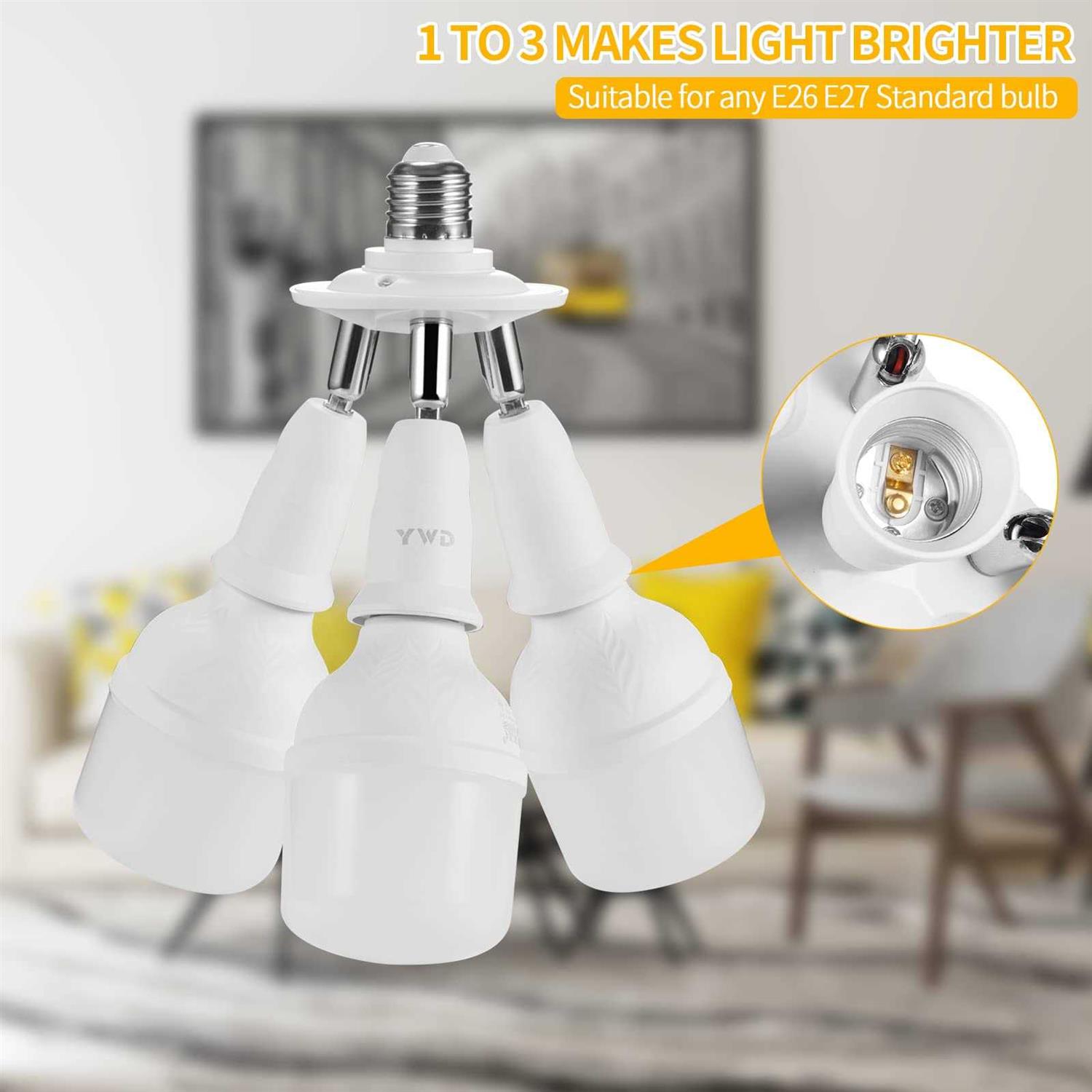 YWD Light Socket Splitter 3 in 1 E26 to E26 Flexible Extension for LED Bulbs 360 Degrees Adjustable - Cheap Fitting