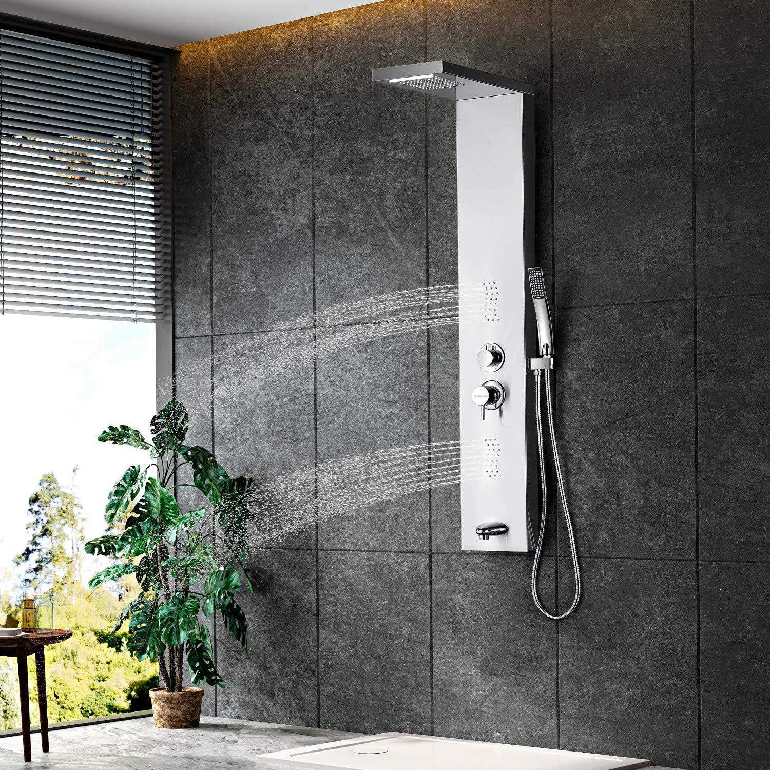 Adbatnos Shower Panel Multifunctional Shower Panel System Shower Tower, Rainfall Waterfall Spout, 2 Massage Jets, Tub Spout and Handheld Shower - Cheap Fitting