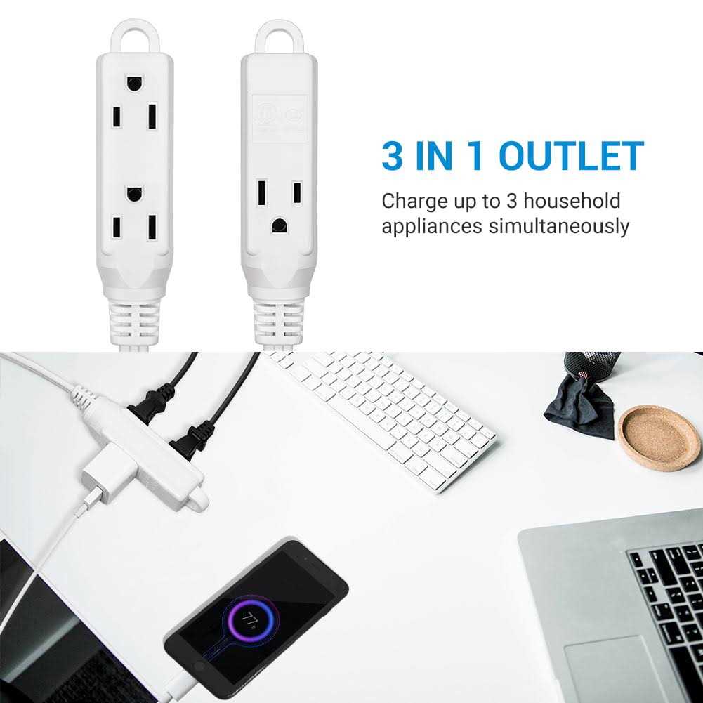 Dewenwils 3 Outlet Extension Cord with Flat Plug 16/3 Awg Grounded Power Cable for Indoor Use - Cheap Fitting