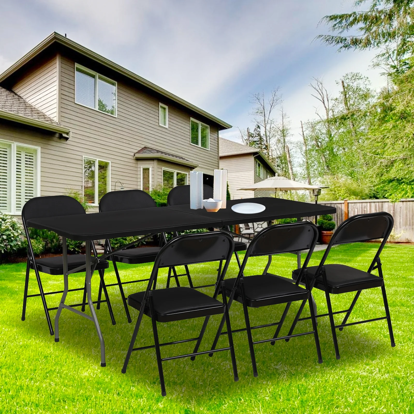 TBKLEY 6ft Portable Plastic Folding Tables for Home Garden Office Indoor Outdoor, Black - Cheap Fitting