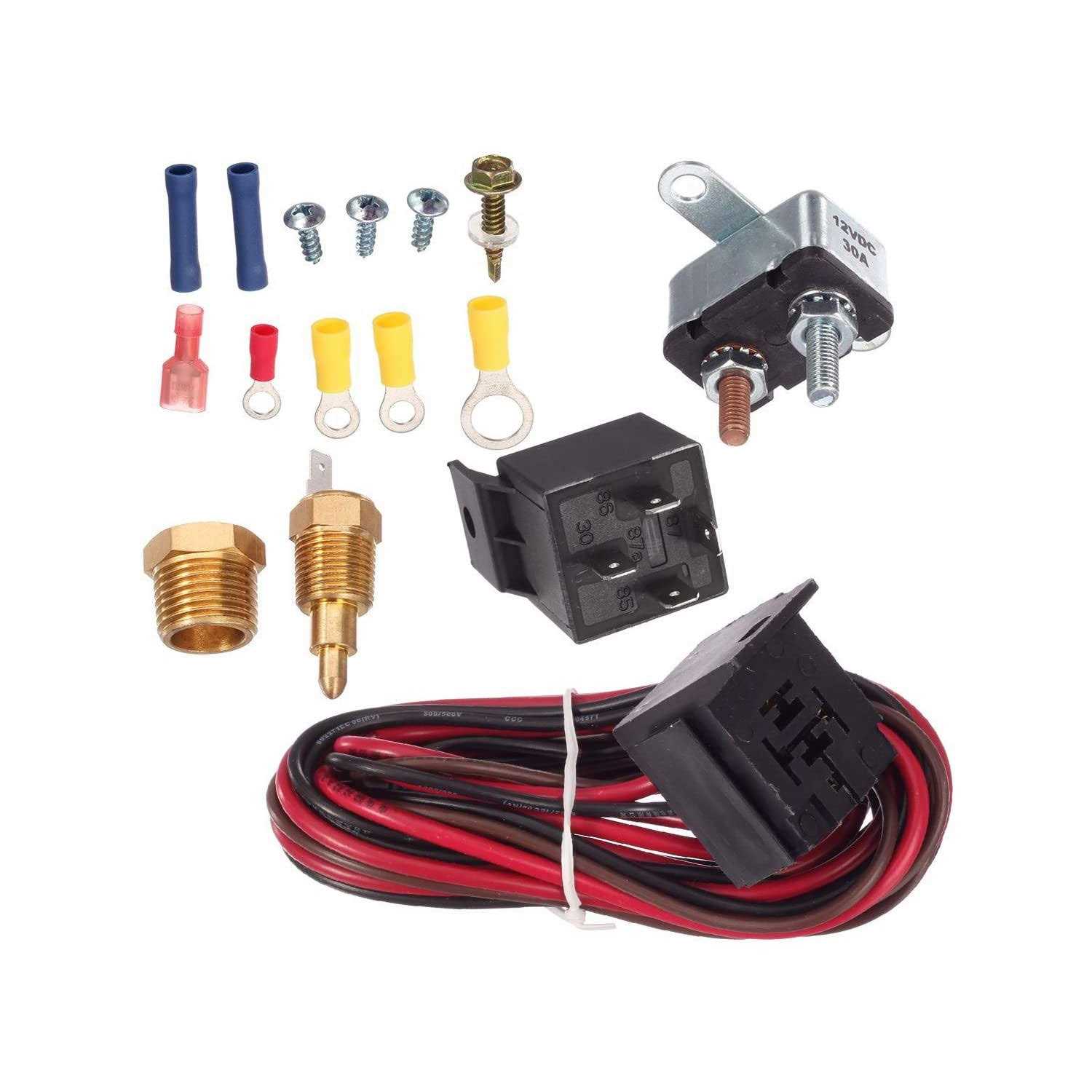 175-185 Degree Electric Cooling Fan Thermostat Kit Temperature Relay Wiring Switch Accessories - Cheap Fitting