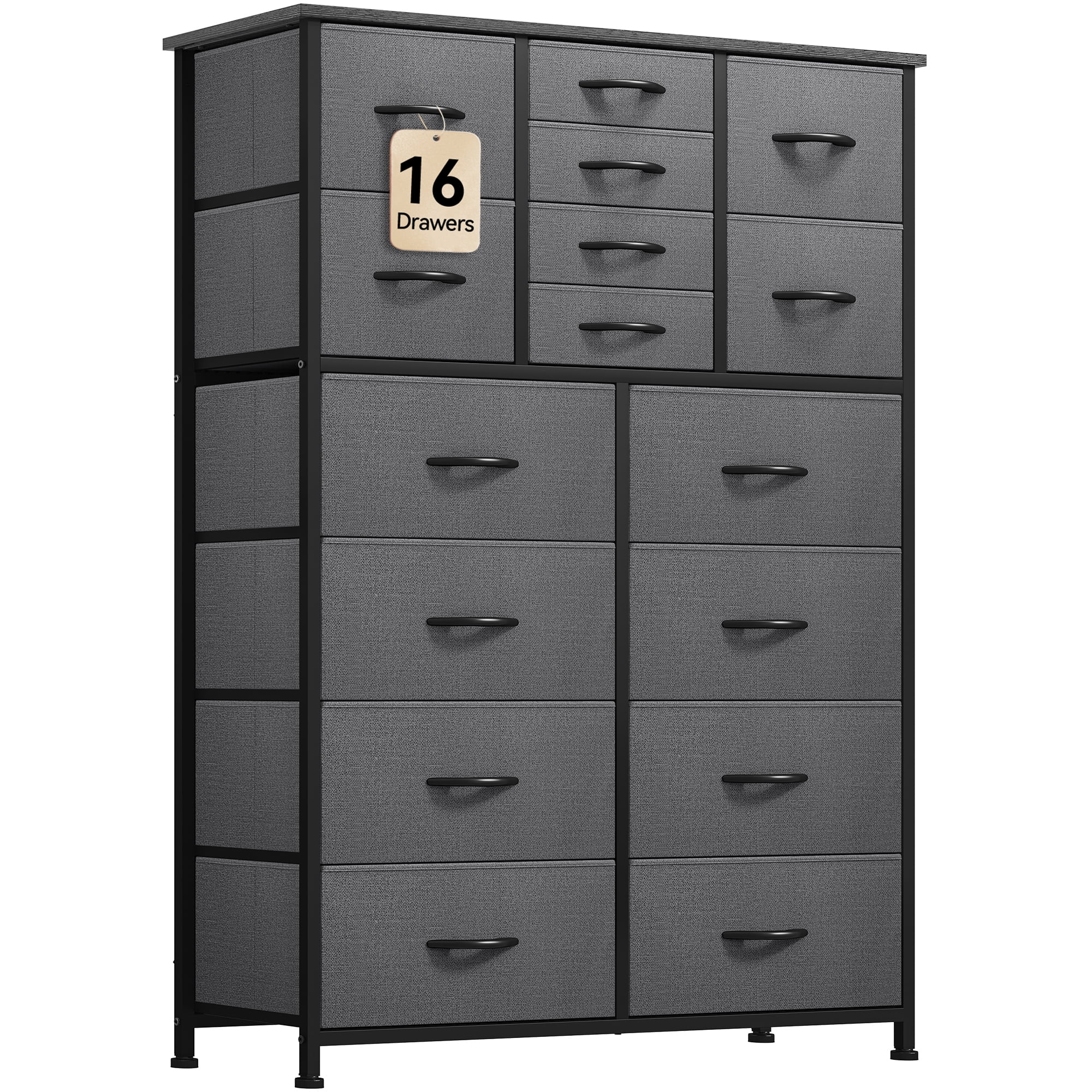 Dextrus 16 Drawer Dresser, Tall Fabric Dresser for Bedroom, Large Chest of Drawers, with Sturdy Metal Frame and Wooden Top - Cheap Fitting