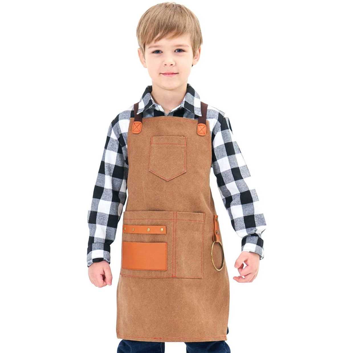 NEOVIVA Heavy Duty Work Apron for Kid Boys with Pockets and Adjustable Cross-back Straps - Cheap Fitting
