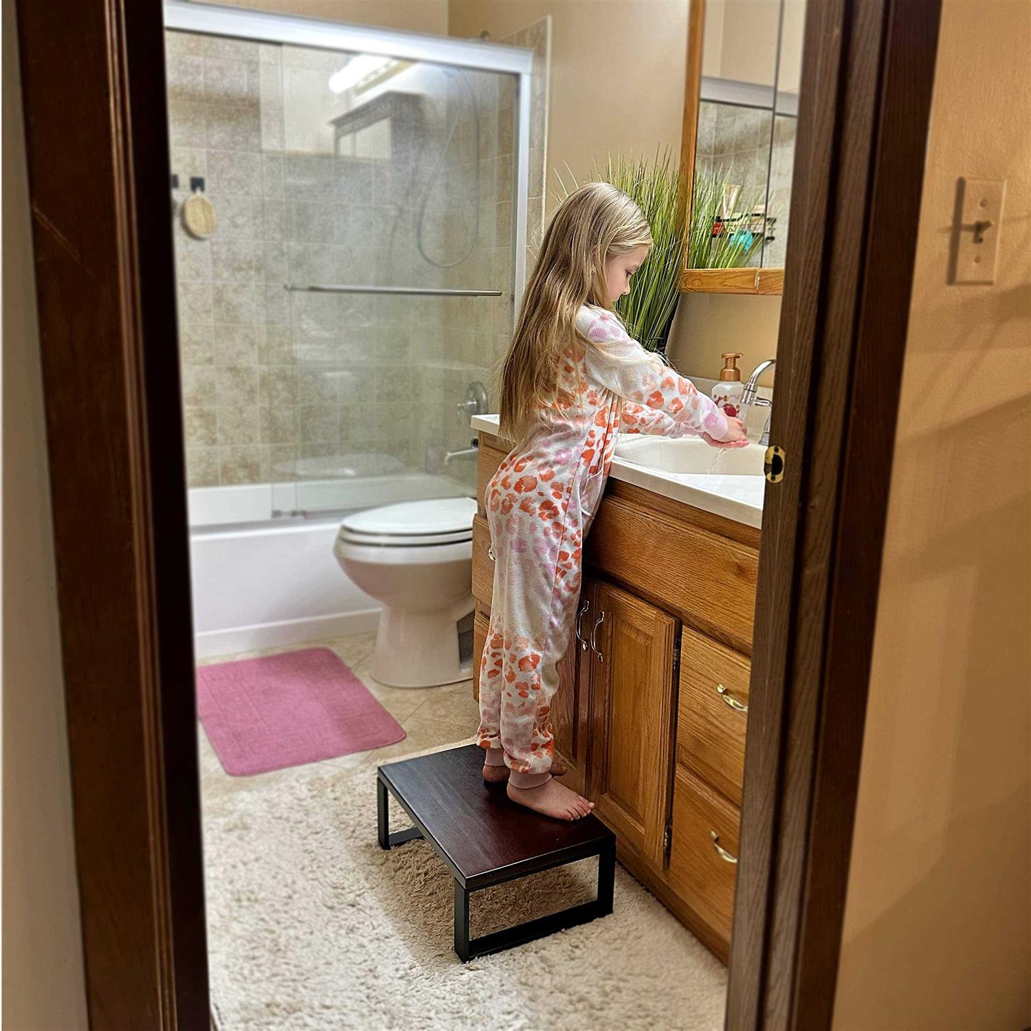 RORKEE Wood Step Stool with 350 lbs Load Capacity One Step Stools for Adults Kids Seniors with Non-Slip Mat - Cheap Fitting