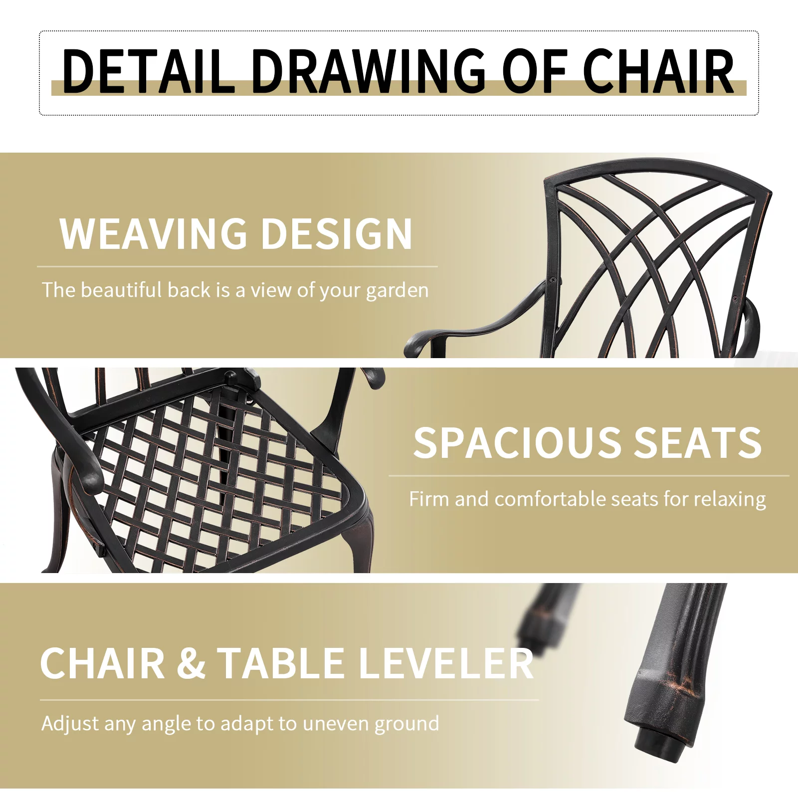 Withniture 3 Piece Outdoor Bistro Set Round Patio Table and Chairs with 2