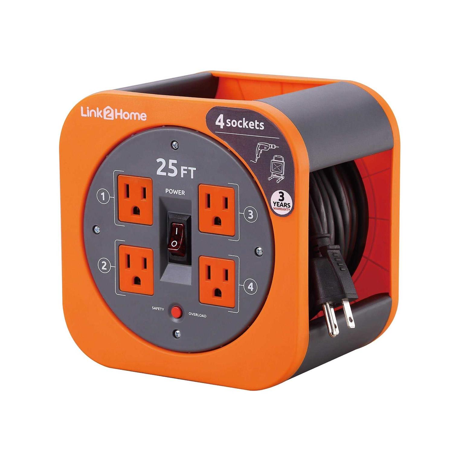 Link2Home Cord Reel 25 ft. Extension Cord Power Outlets - Cheap Fitting