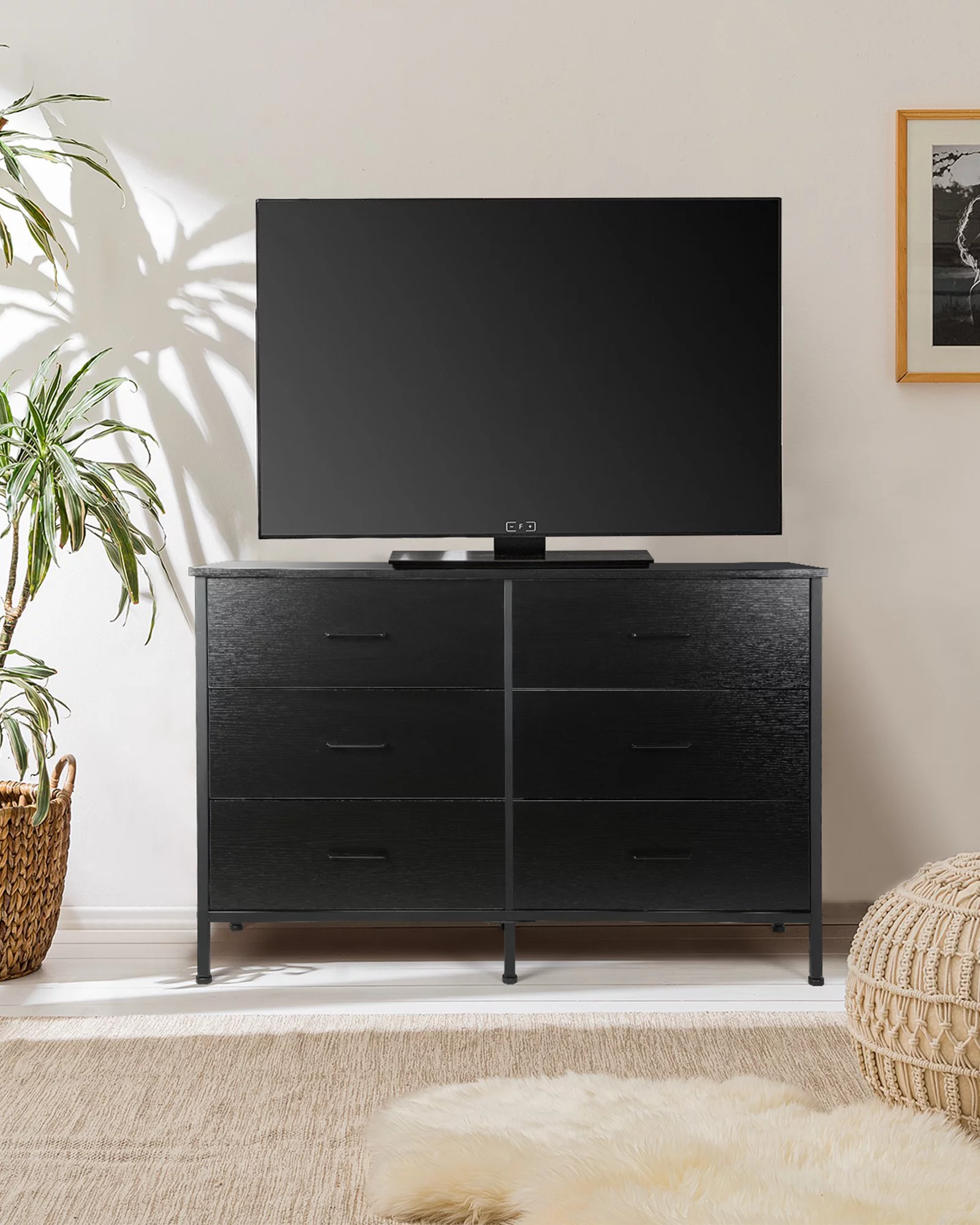 47.3'' Drawer Dresser Chest of 6 Drawers, Storage Dresser Tower for Bedroom, Living Room, Hallway, Nursery, White Storage Cabinet Wooden Dresser with Steel Frame, White - Cheap Fitting