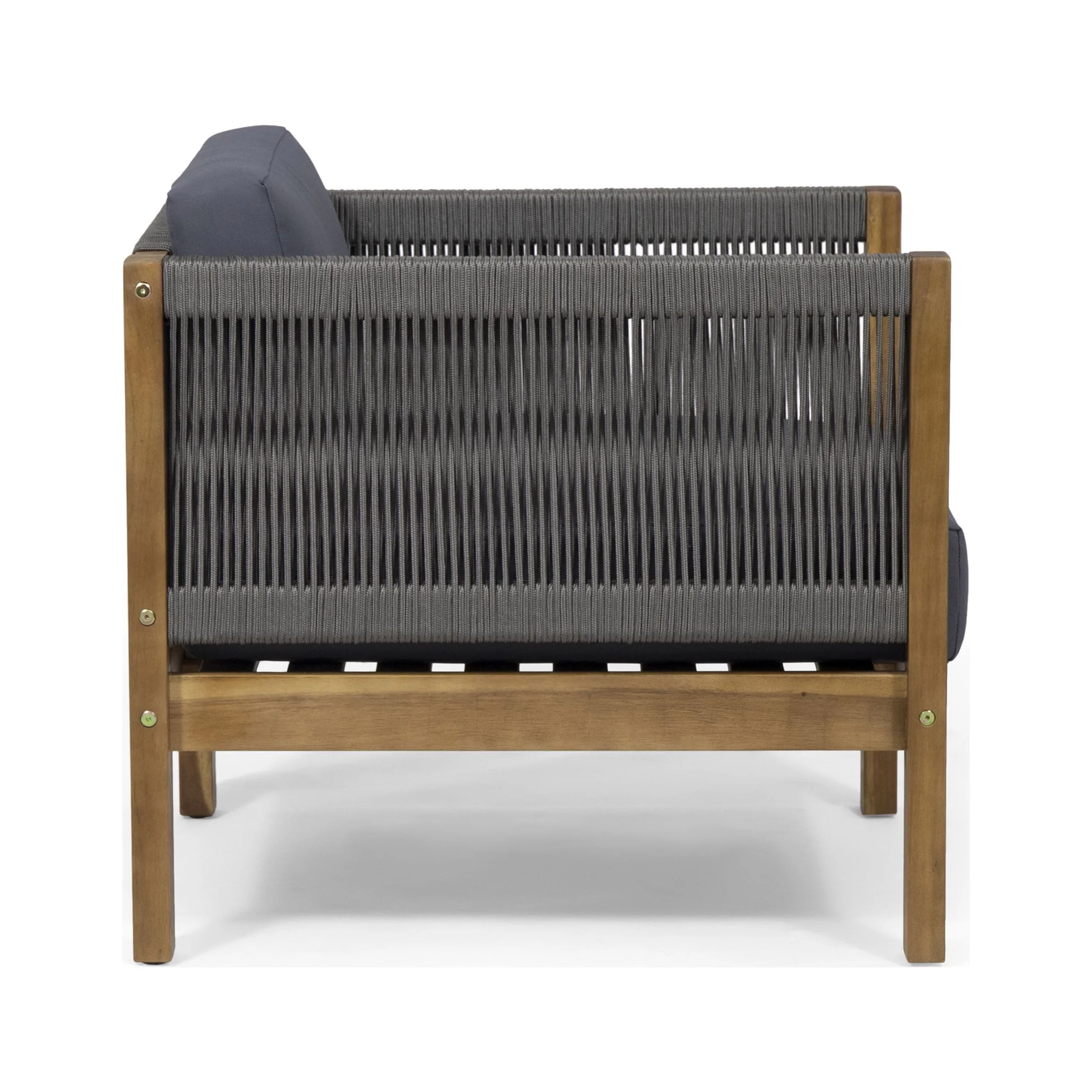 Carrie Acacia Wood and Rope Outdoor Club Chair, Teak, Gray, Dark Gray - Cheap Fitting