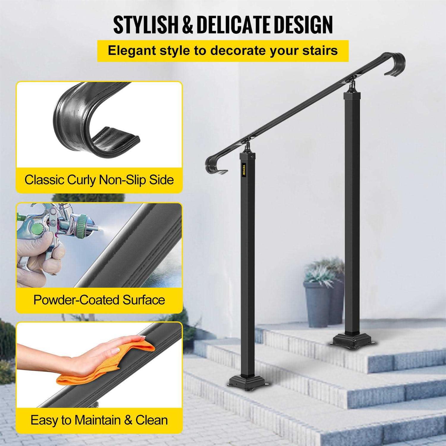 VEVOR Handrails for Outdoor Steps Fit 1-3 Steps Outdoor Stair Railing Wrought Iron Handrail Adjustable Front Porch Railing Banister Black Transitional LTFS1MLZFS0000001V0 - Cheap Fitting