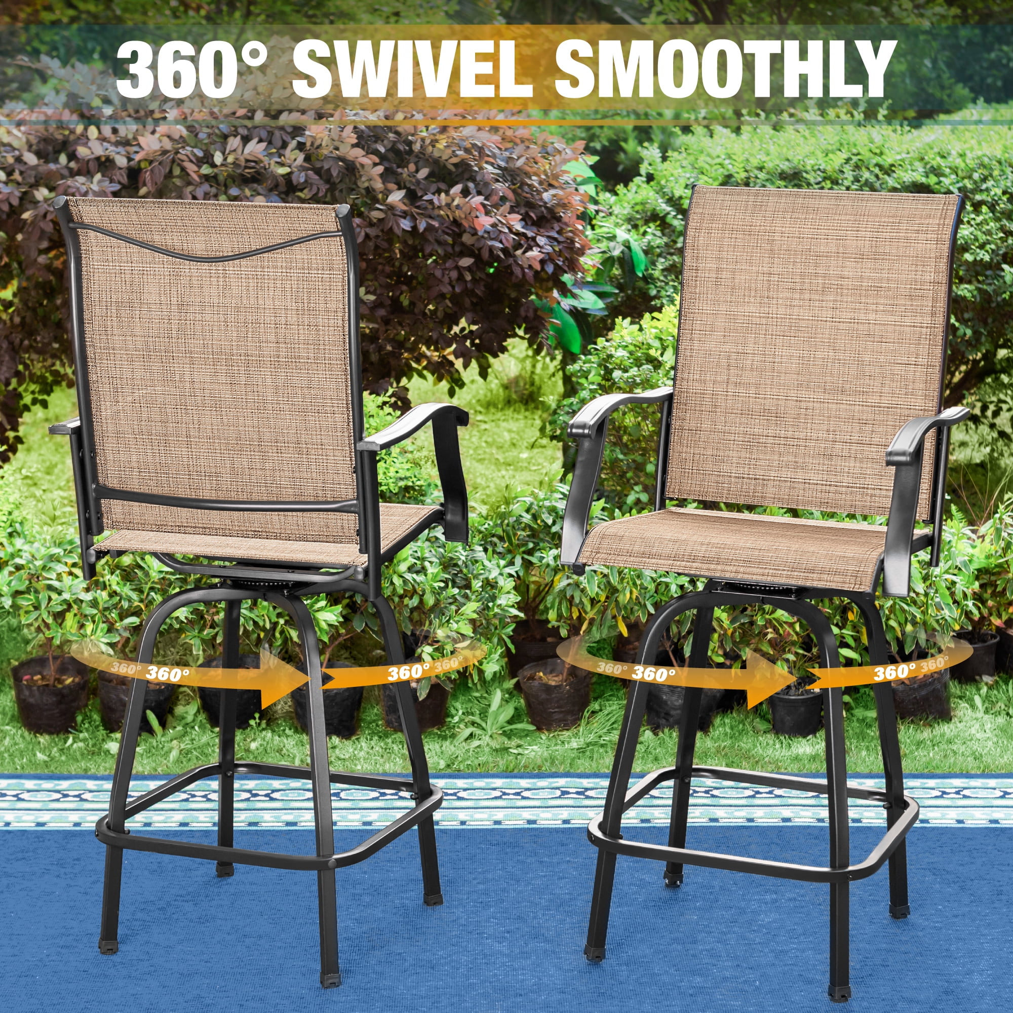 Summit Living Outdoor Swivel Barstools Set of 2,Metal Frame Height Chairs,Black&Brown - Cheap Fitting