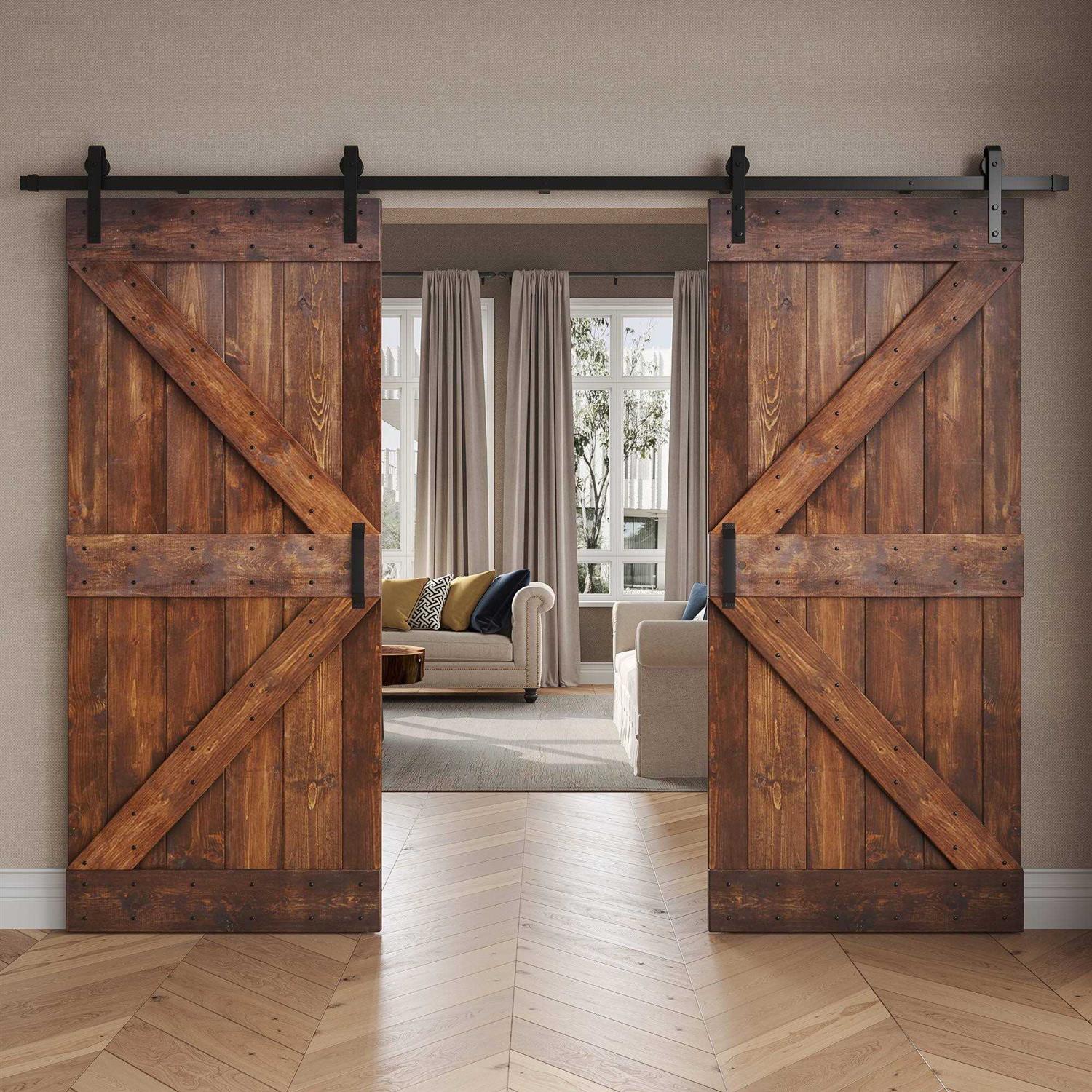 K Series Pine Wood Double Sliding Barn Door with Hardware Kit Coast Sequoia Finish - Cheap Fitting