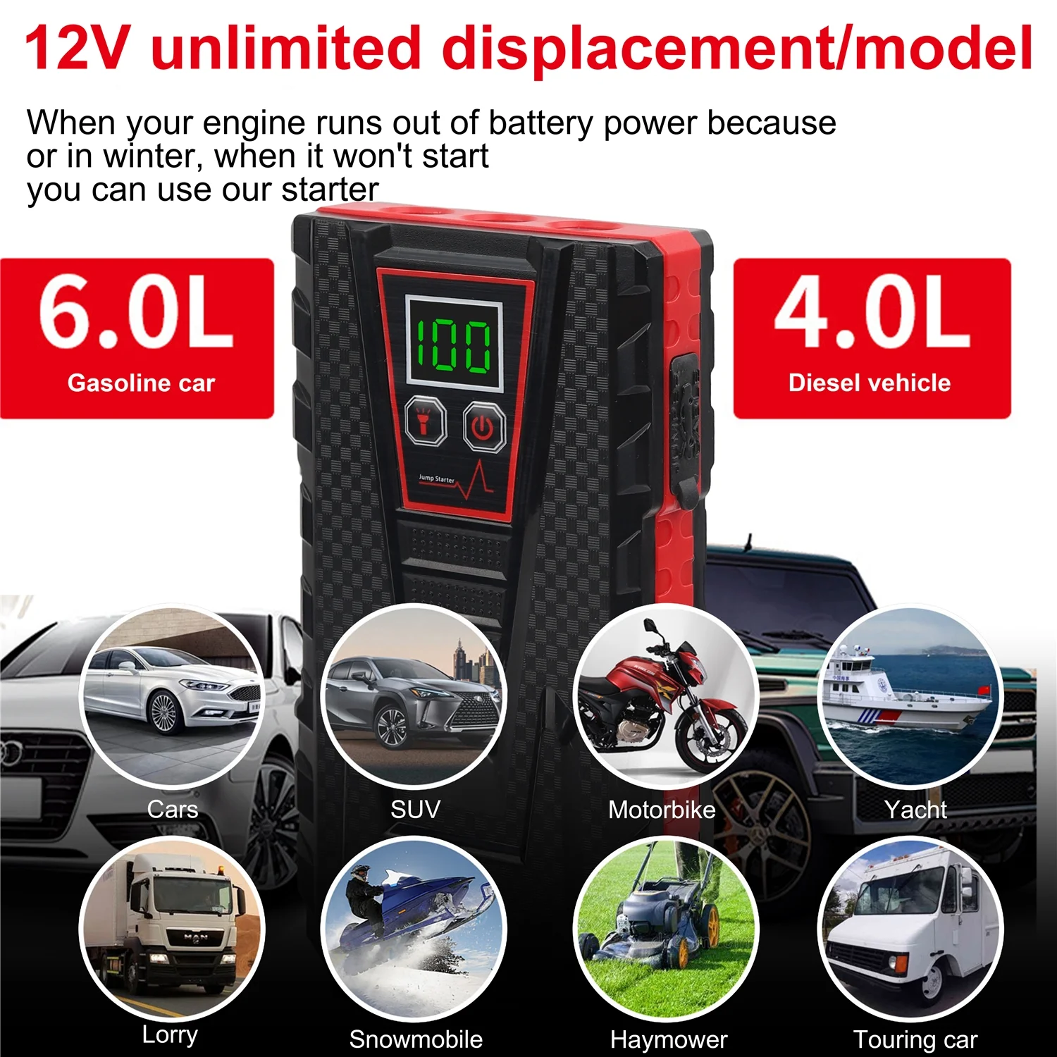 PRAXO Multi-functional Car Jump Starter, 5000A Peak 99800mAh Battery Jump Starter, 12V Car Battery Charger, Auto Battery Booster w/ LCD Display & 3 LED Modes, Portable Power Bank Charger - Cheap Fitting