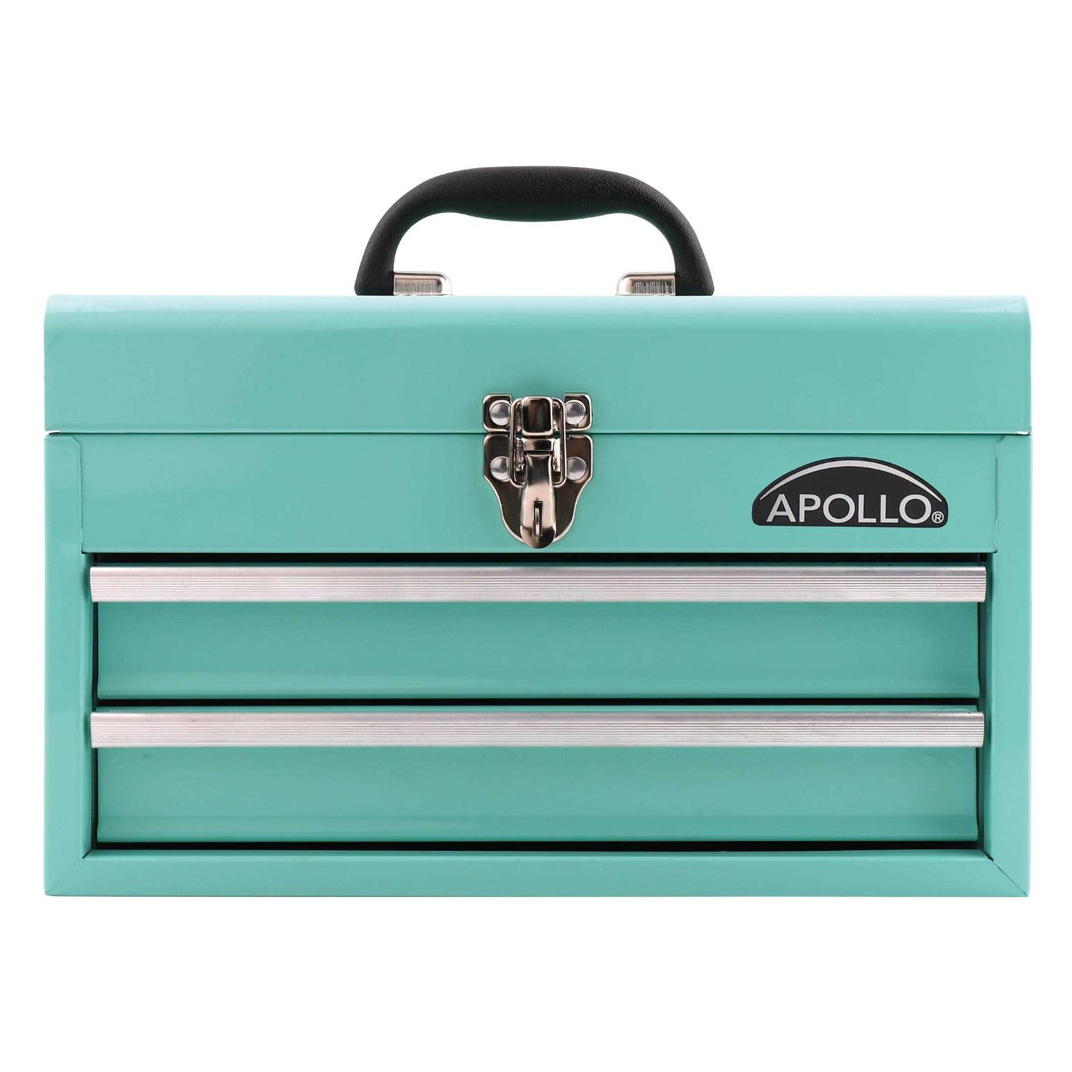 Apollo Tools 14 Inch Steel Tool Box with Deep Top Compartment and 2 Drawers in Heavy-Duty Steel with Ball Bearing Opening and Powder Coated Finish - Cheap Fitting