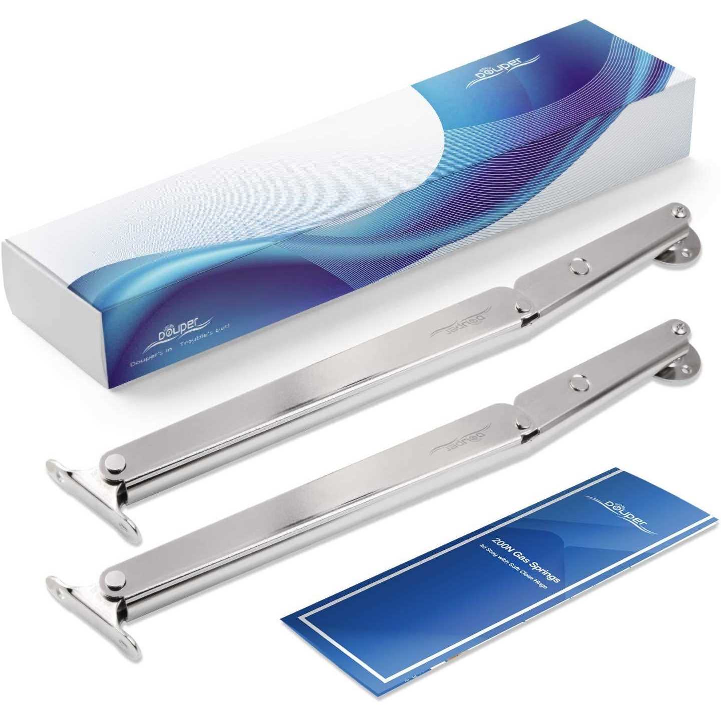 Douper 200n Gas Struts Heavy Duty Soft Close Lid Support Hinges Automatic Slow Lowering Safety Pneumatic Lid Lifters Gas Springs Pack of 2 - Cheap Fitting