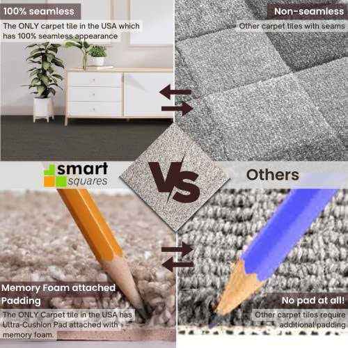 Smart Squares The SIMPLE FLOORING SOLUTION Smart Squares Premium Soft Padded Carpet Tiles 18×18 Inch Seamless Appearance Peel - Cheap Fitting