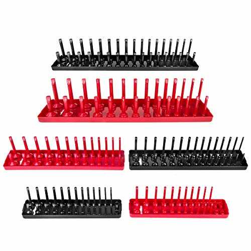 Aiuitio 6PCS Socket Organizer Tray Set, Red SAE & Black Metric Socket Storage Trays, 1/4-Inch, 3/8-Inch & 1/2-Inch Drive Deep and Shadow Socket - Cheap Fitting