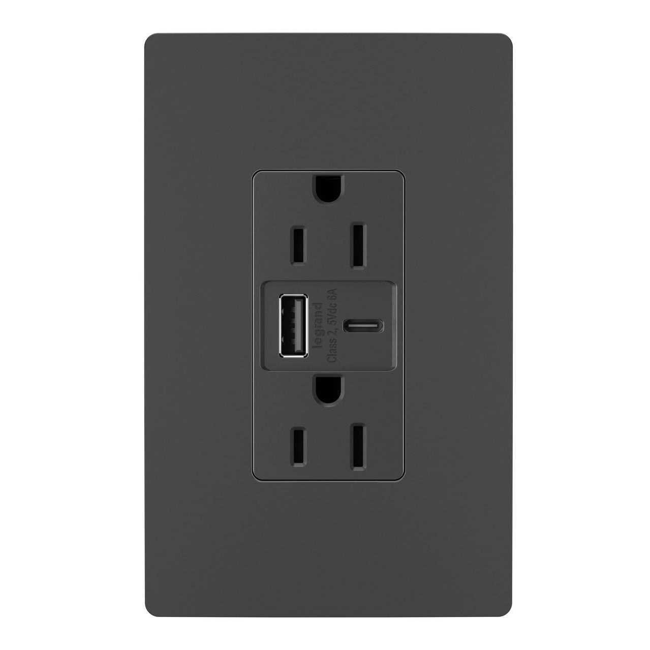 Radiant 15 Amp 125-Volt Duplex Outlet with 6.0 Amp Type A/C USB, Graphite - Cheap Fitting