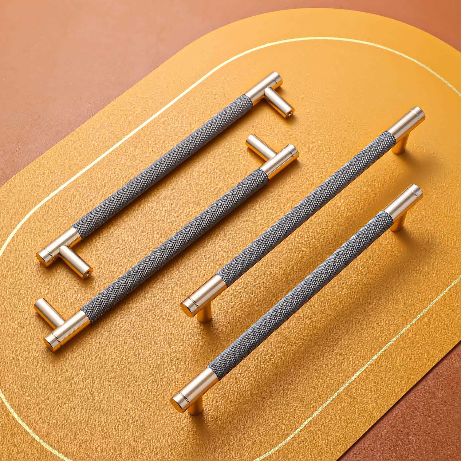 Ntresbonne 12 Pack Barrel Cabinet Pulls Gold and Black Cupboard Aluminum Handles Drawer Pull Cabinet Handles - Cheap Fitting