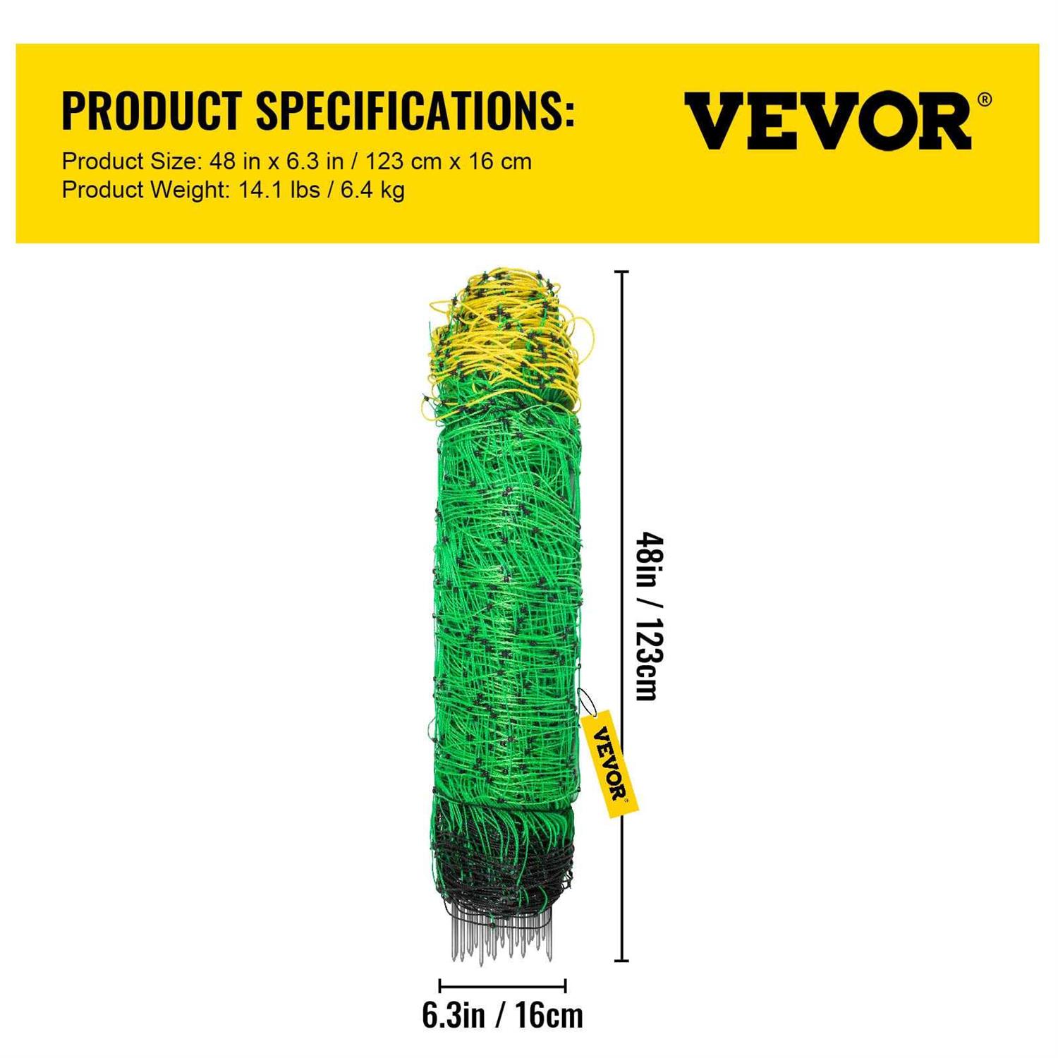 VEVOR Electric Fence Netting H x 164′ L PE Net Fencing with 14 Posts Double Spiked - Cheap Fitting