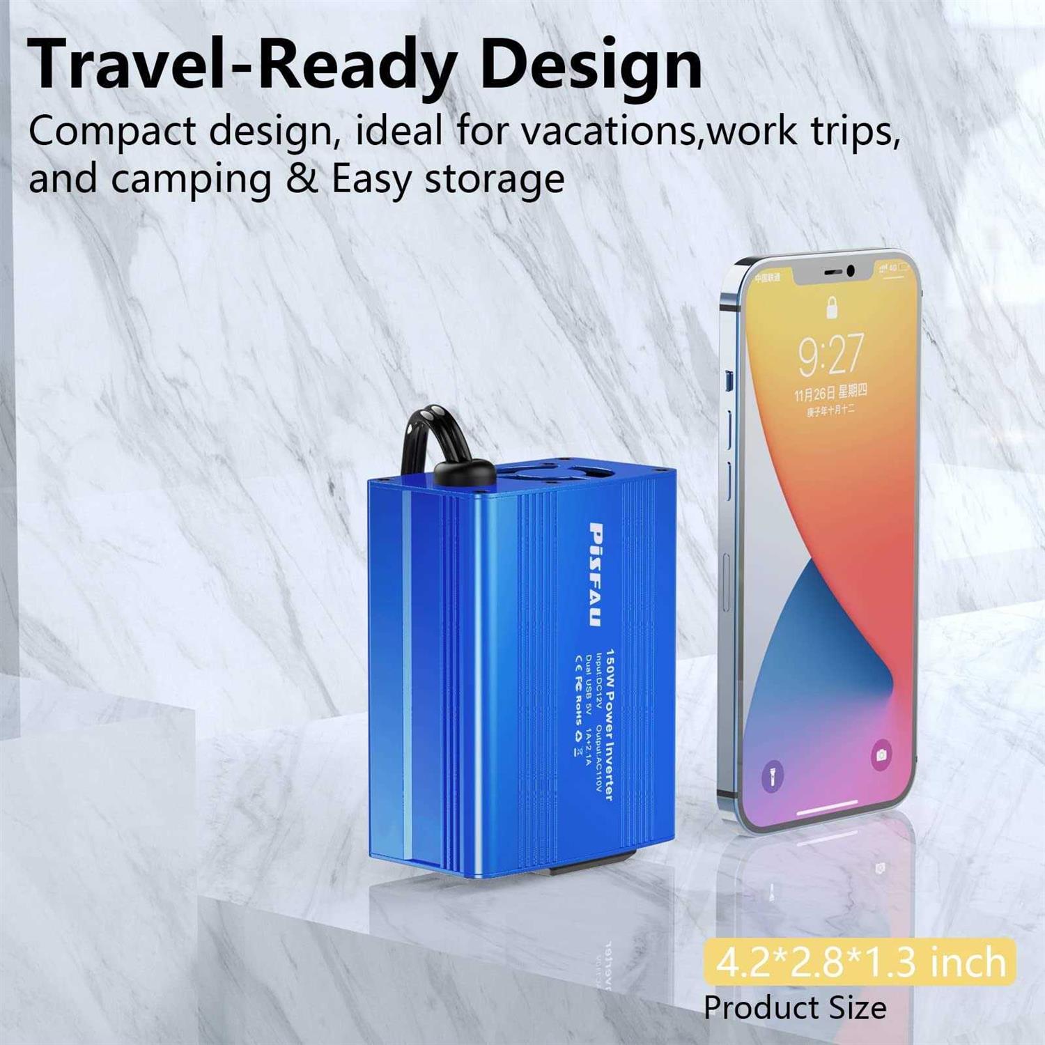 PiSFAU 150w Car Power Inverter Dc 12v to 110v Ac Converter with 3.1A Dual Usb Power inverters for Vehicles,Road Trip Essentials Camping Accessories - Cheap Fitting