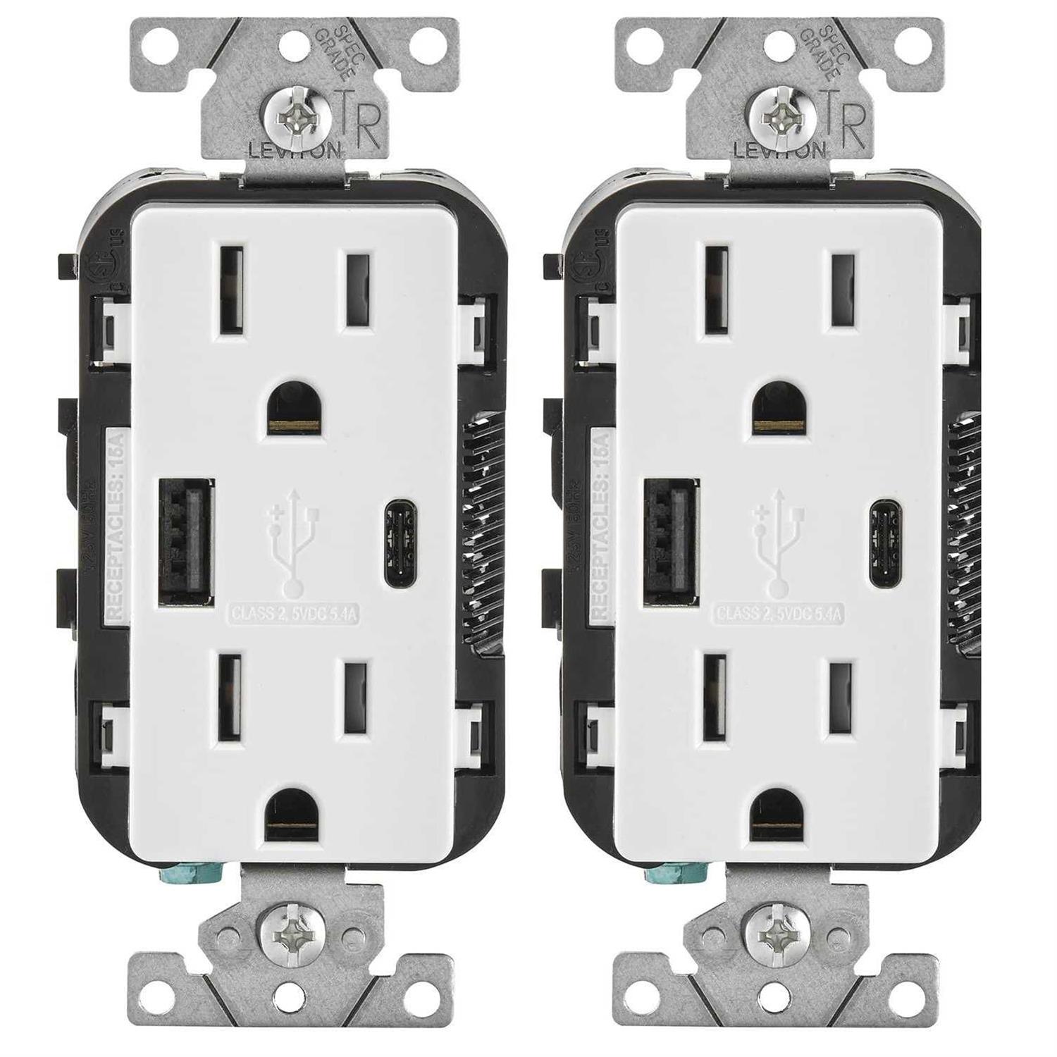 Leviton Duplex Type A/C Outlet W T5633-0WM - Cheap Fitting