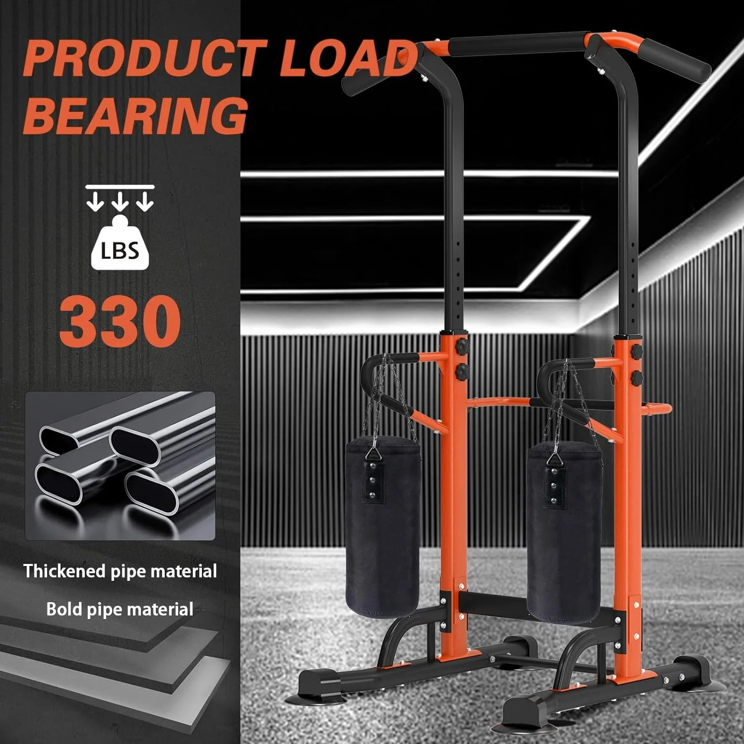 SOGES Height Adjustable Power Tower Dip Stands Pull up Bar Strength Training for Home Gym Black - Cheap Fitting