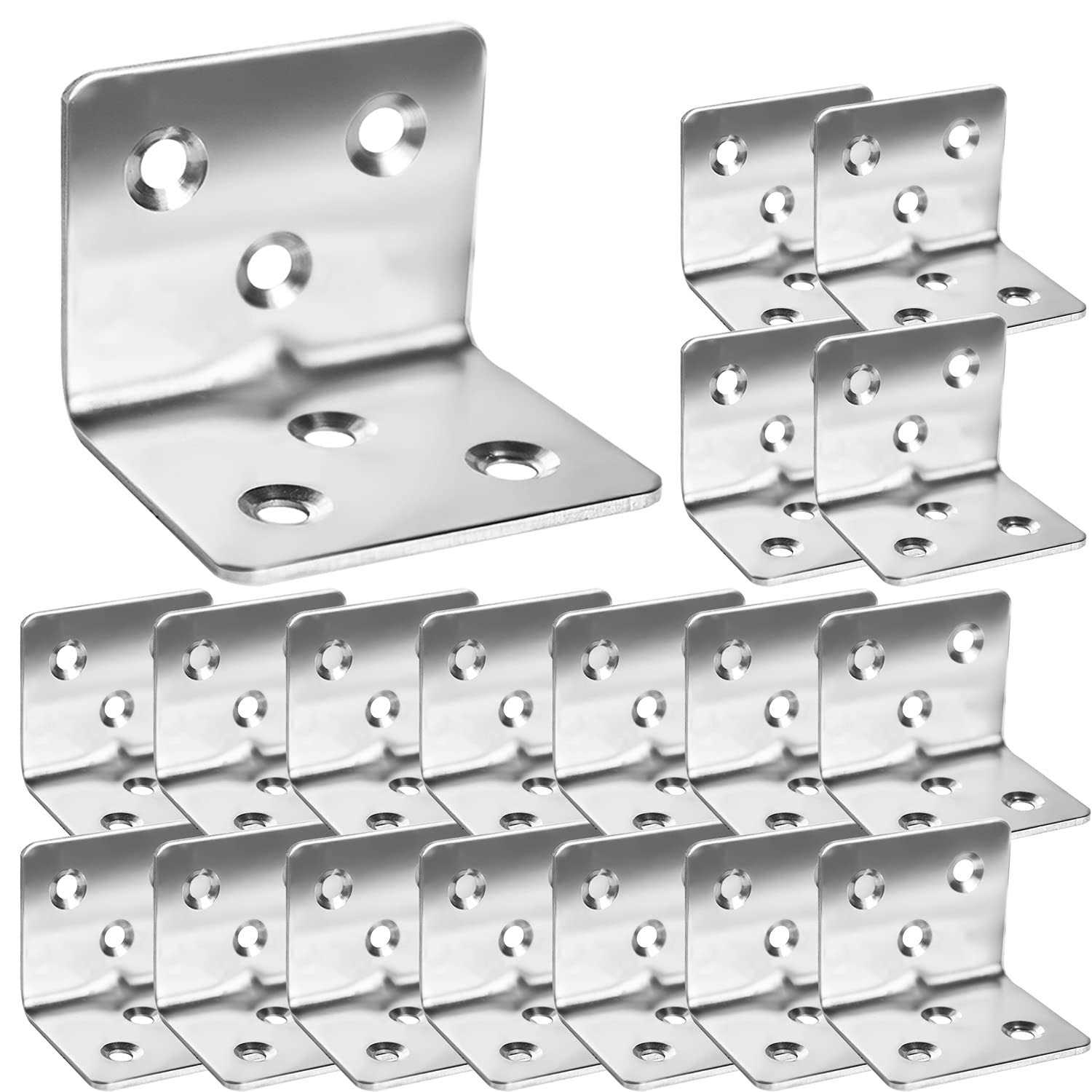 Evadow 80pcs stainless steel angle brackets,1.2 x 1.2 x 1.5 wide small corner bracefor joining furniture - Cheap Fitting