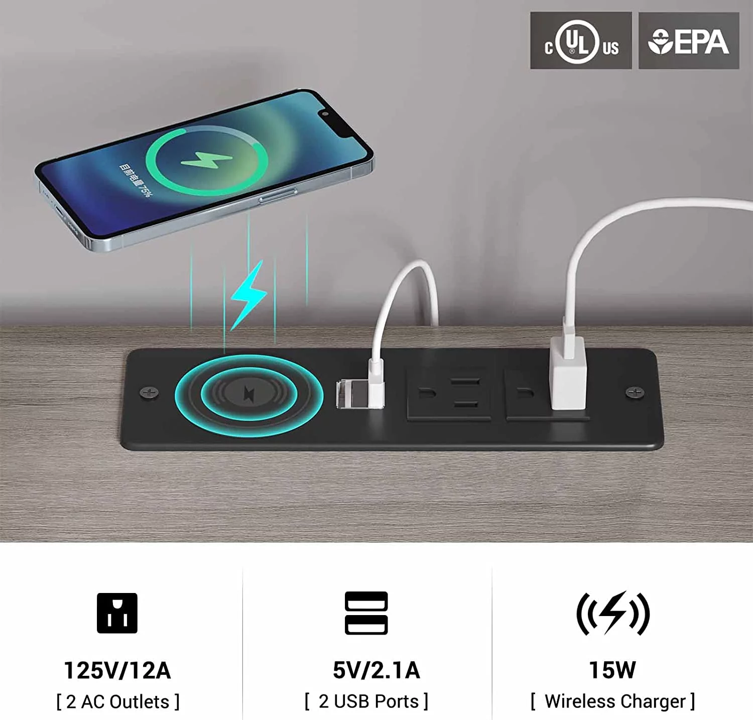 Aunfebrco Set of 2 Black LED Nightstand with Wireless Charging Station & 2 Drawers, Modern End Side Table Bedside Table for Bedroom - Cheap Fitting