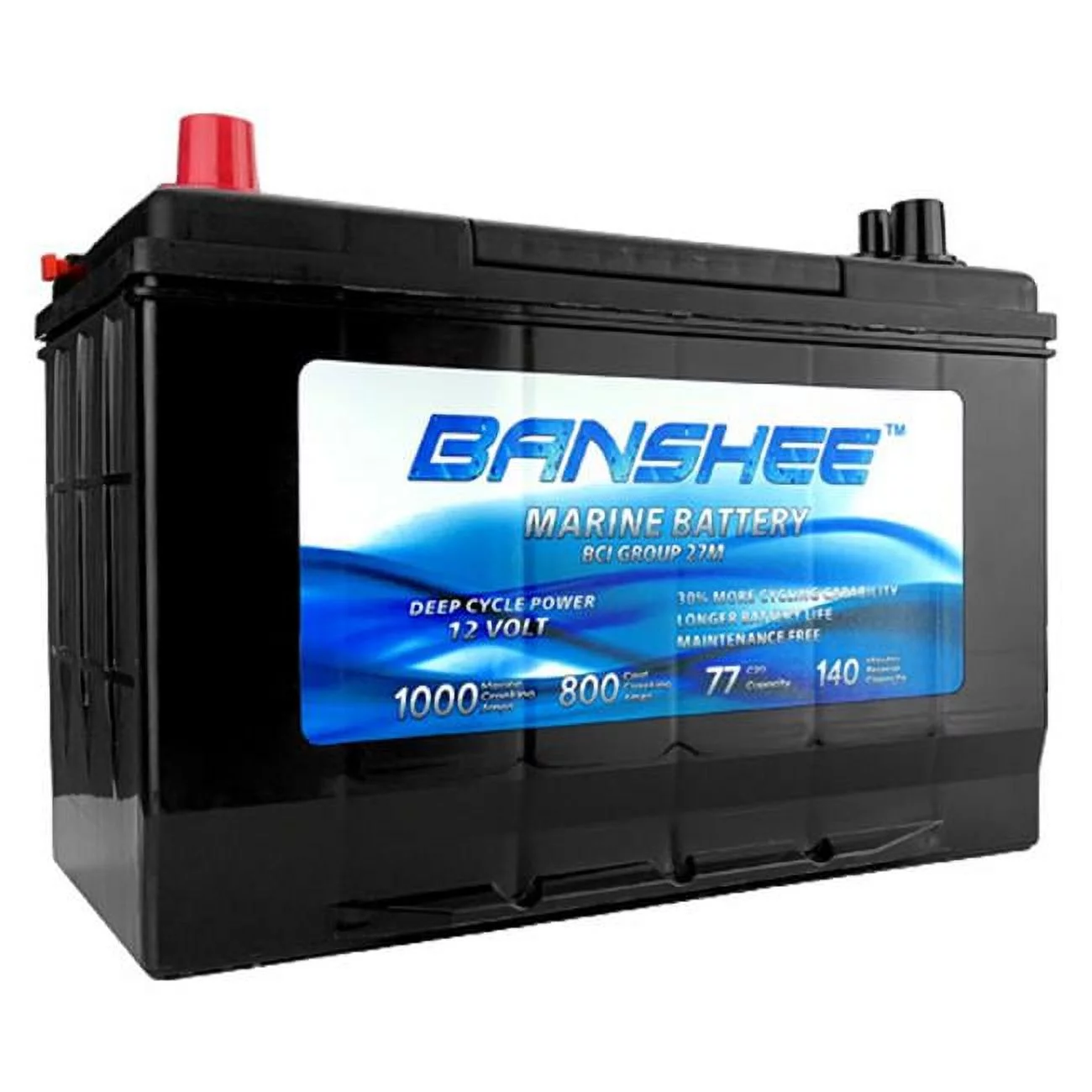 Banshee  12V 77Ah Deep Cycle Marine Battery for Replacement Optima D27M - Group Size 27 - Cheap Fitting