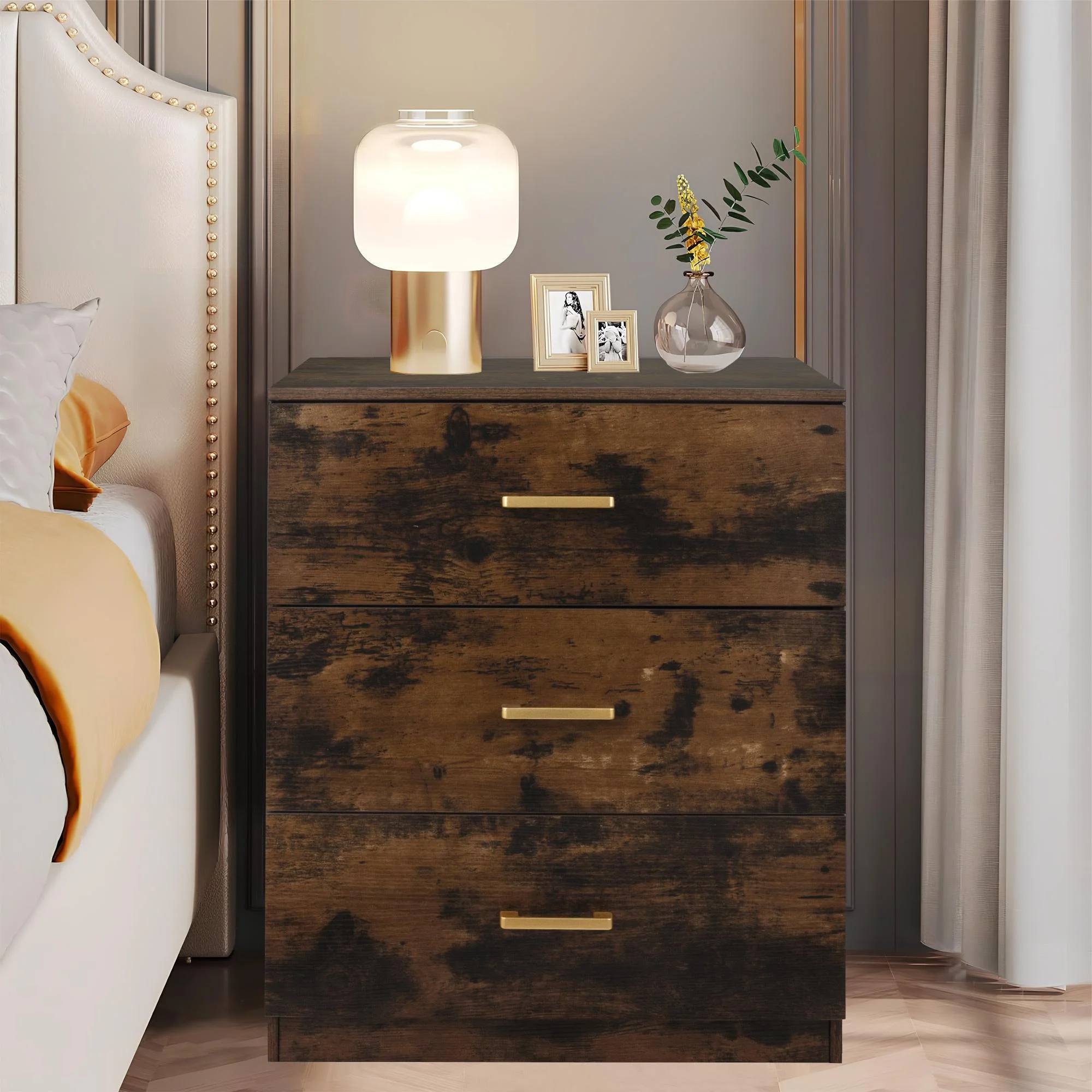 Sesslife New Upgrade Nightstand, Modern Wood Nightstand with 3 Drawers, Wood Bedside Table Night Stand for Bedroom, Black - Cheap Fitting