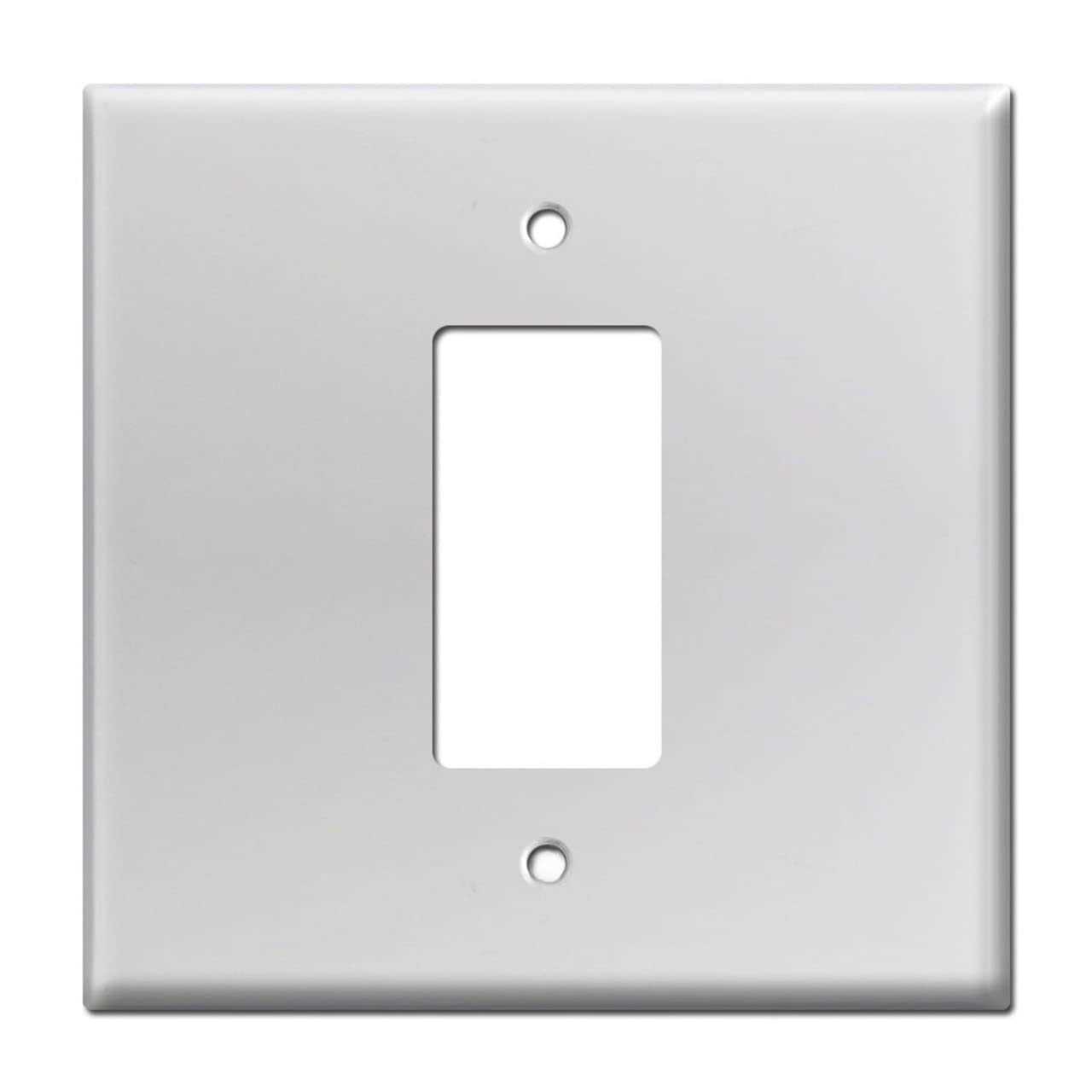 Corla Oversized Metal Light Switch Plate 5.5” Jumbo 2 Gang 1 Centered White Extra Large Size Smooth Wall Outlet Blank One Single Rocker Double Gang Cover - Cheap Fitting