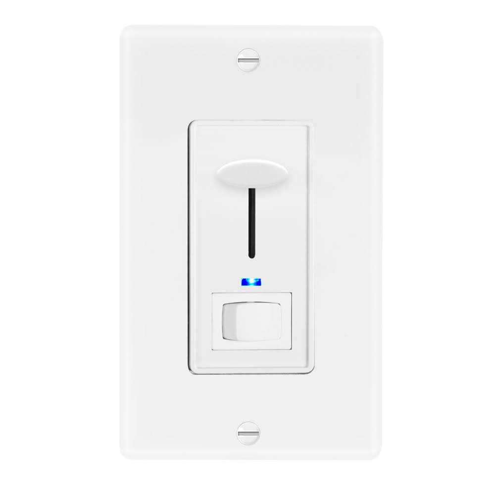 Maxxima Dimmer Electrical Light Switch Featuring Blue Indicator Light, LED Compatible, 3-Way/Single Pole Use, 600 Watt Max, Dimmable Lamp and - Cheap Fitting